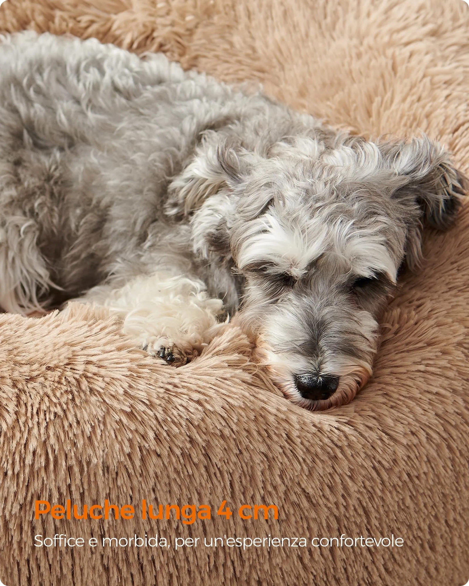 Feandrea Cuccia per Cani a Ciambella, Cuscino Sfoderabile e Lavabile, Diametro 70 cm, Marrone Cammello PGW039K01 - immagine 4