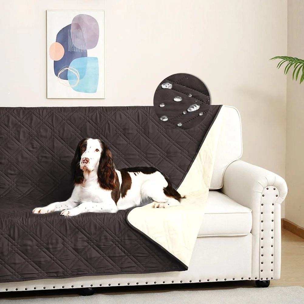 DUJUIKE Copridivano Impermeabile Antiscivolo per Animali Domestici e Bambini, 3 Posti (Caffè, 132 x 208 cm) - immagine 1