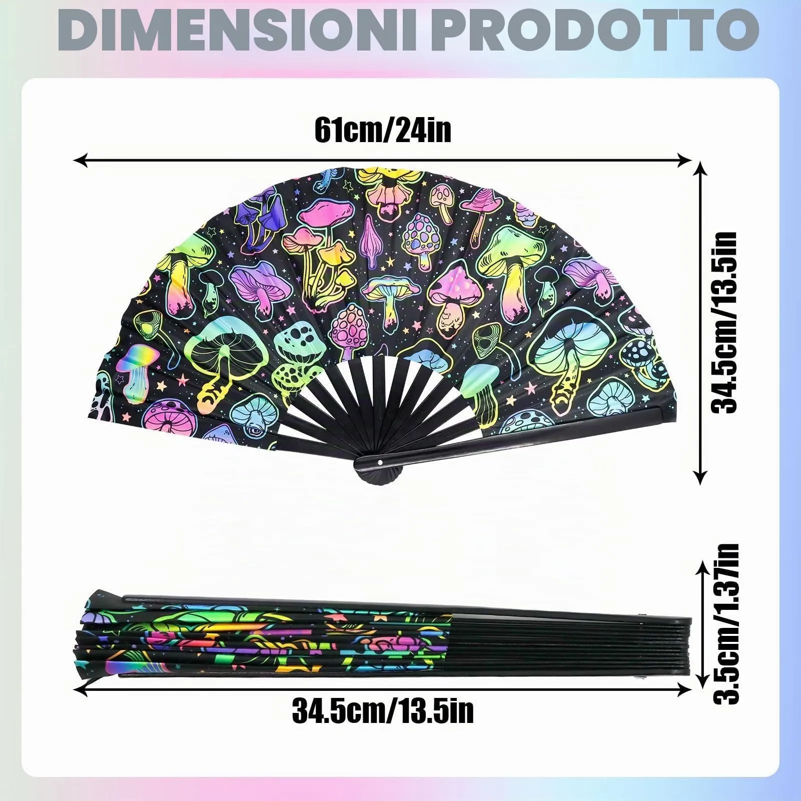 Ourdort Ventaglio Pieghevole Grande Fluorescente a Motivo Fungo - immagine 2