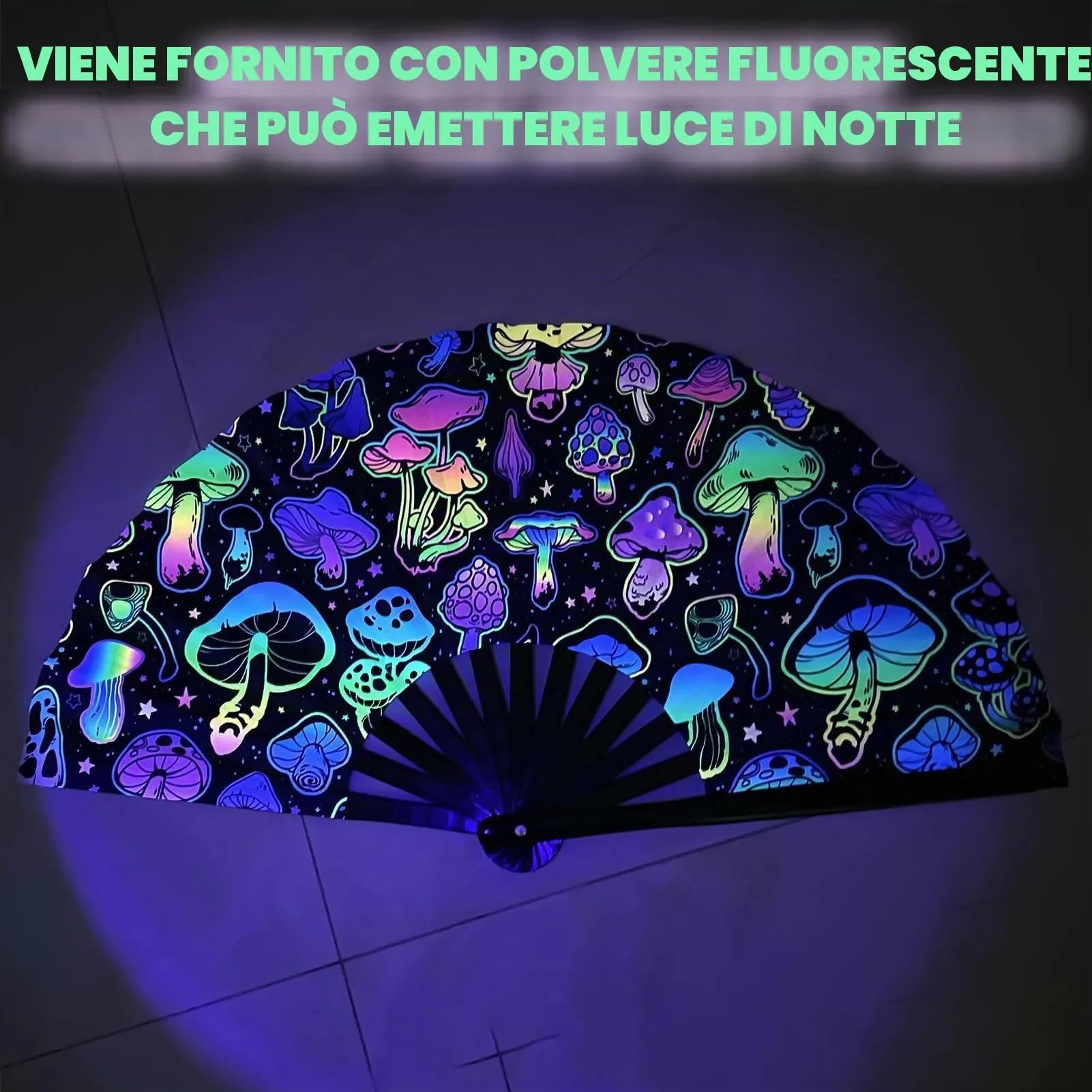 Ourdort Ventaglio Pieghevole Grande Fluorescente a Motivo Fungo - immagine 4
