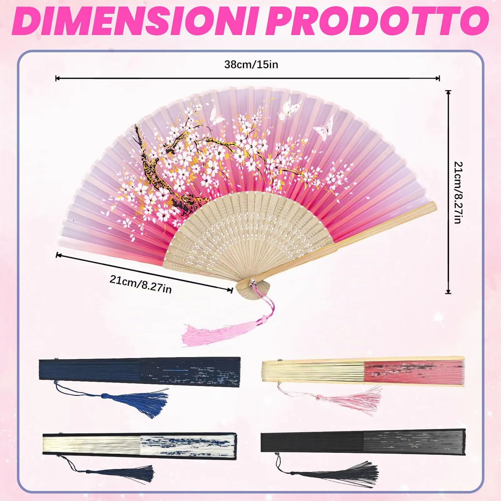 Ourdort Ventagli Pieghevoli a Mano per Donna, 4 Pezzi - immagine 2