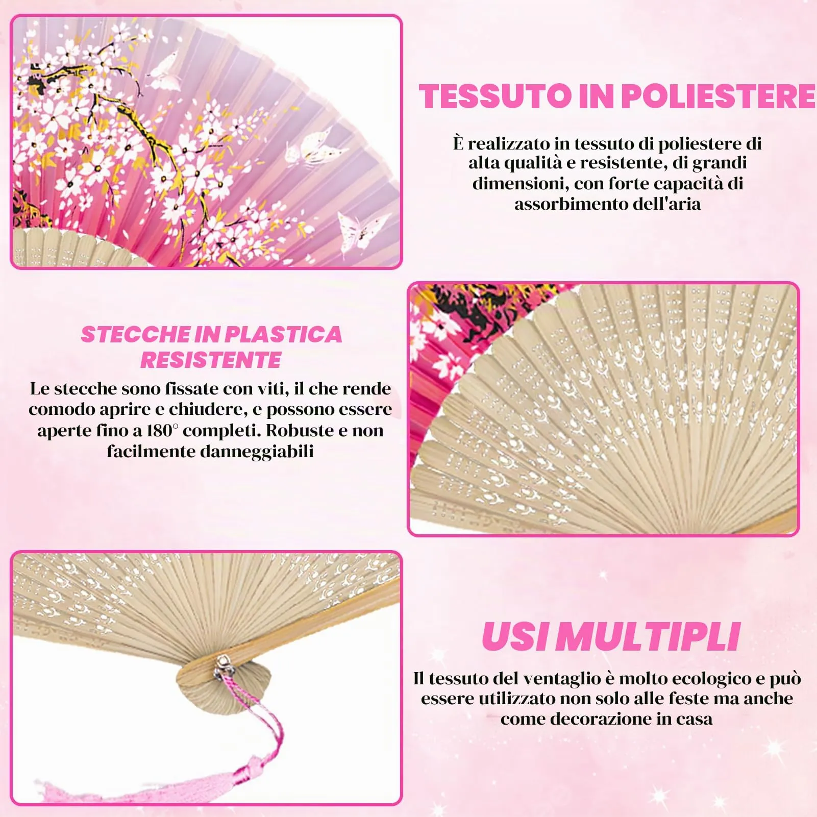 Ourdort Ventagli Pieghevoli a Mano per Donna, 4 Pezzi - immagine 3