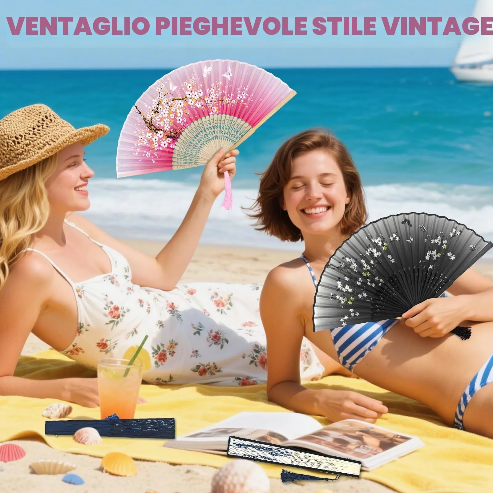 Ourdort Ventagli Pieghevoli a Mano per Donna, 4 Pezzi - immagine 6