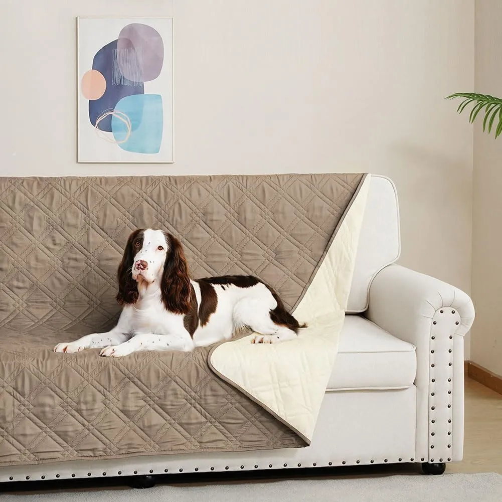DUJUIKE Copridivano Impermeabile Antiscivolo per Animali Domestici e Bambini, 3 Posti, Cammello, 208 x 260 cm - immagine 2