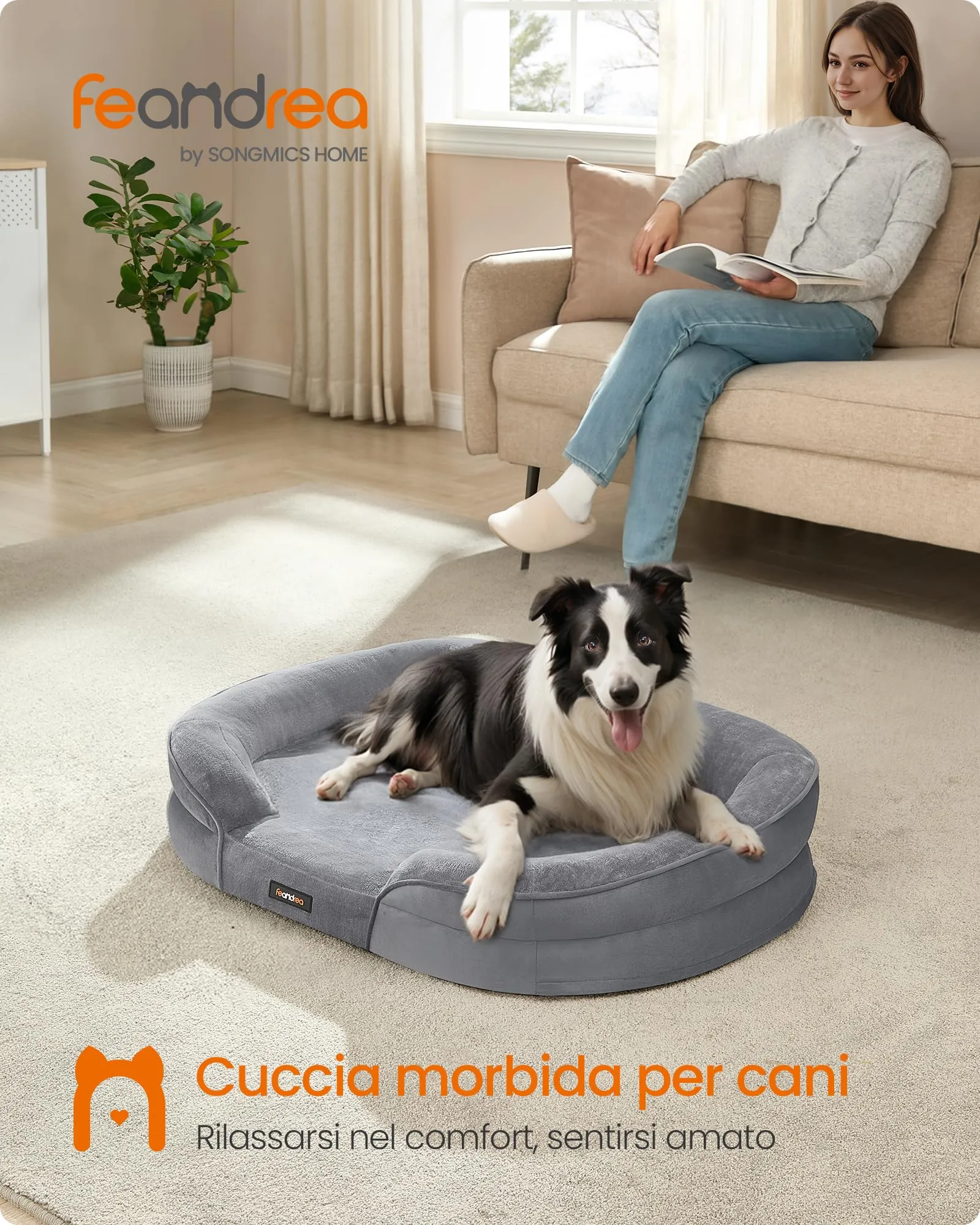 Feandrea Cuccia Ortopedica per Cani di Taglia Grande, 91 x 68 x 18 cm, Rivestimento Impermeabile, Grigio Chiaro PGW282G01 - immagine 2