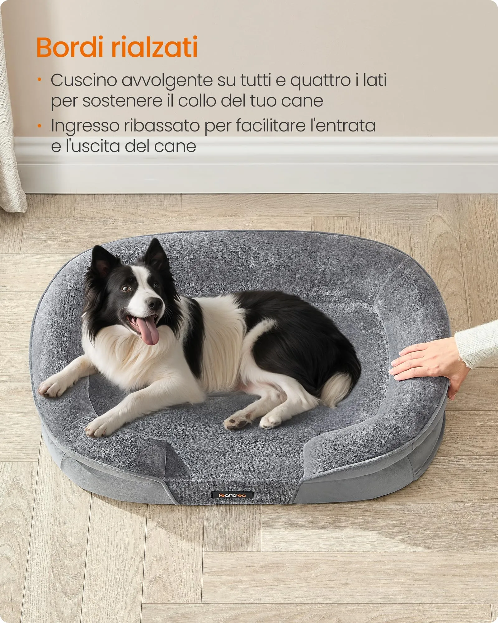 Feandrea Cuccia Ortopedica per Cani di Taglia Grande, 91 x 68 x 18 cm, Rivestimento Impermeabile, Grigio Chiaro PGW282G01 - immagine 4