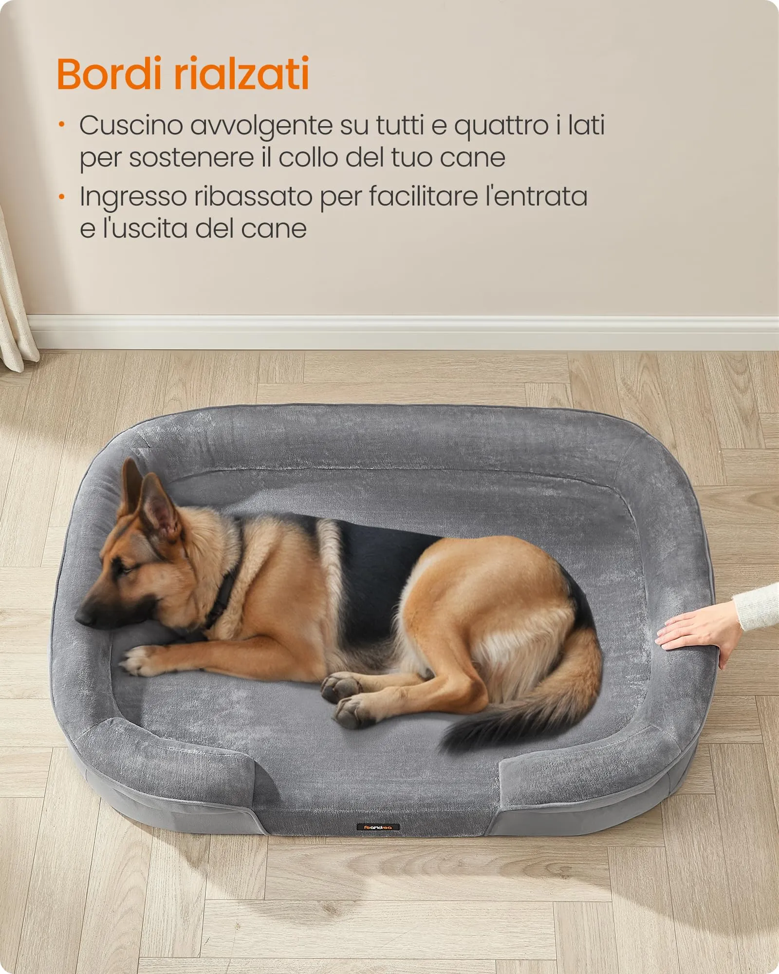 Feandrea Cuccia Ortopedica per Cani Taglia Extra Grande, 122 x 85 x 18 cm, Rivestimento Impermeabile, Grigio Chiaro PGW284G01 - immagine 4