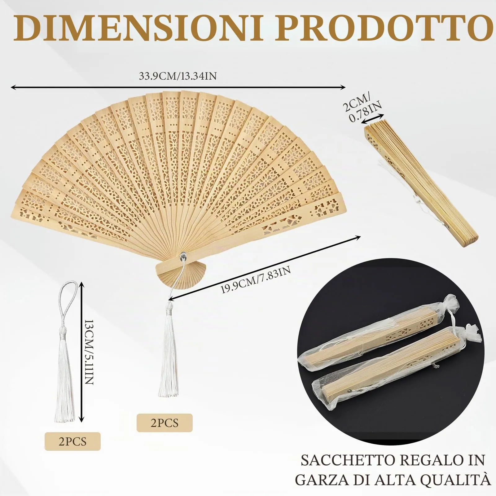 Ourdort Ventagli Pieghevoli in Bambù e Legno, 2 Pezzi - immagine 2