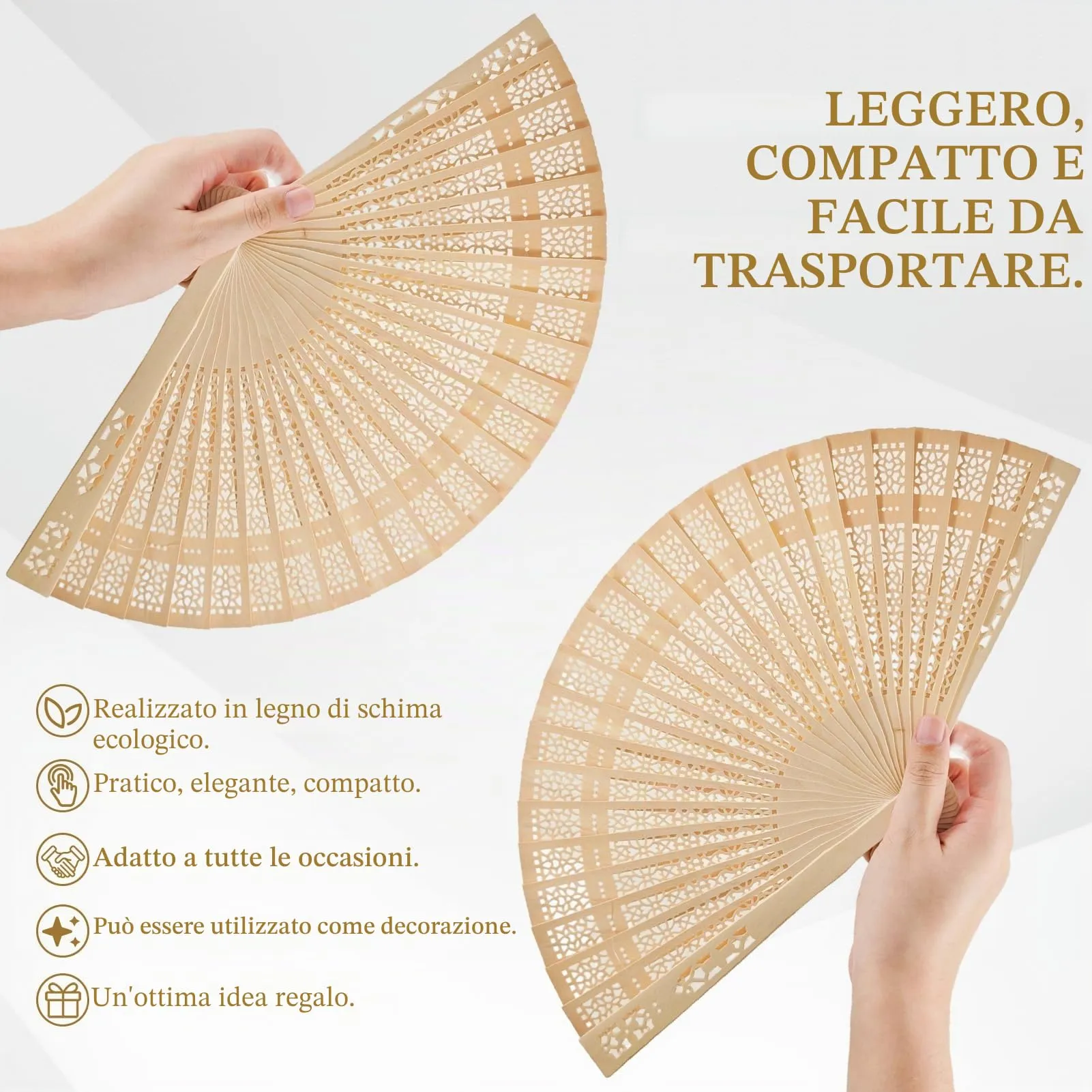 Ourdort Ventagli Pieghevoli in Bambù e Legno, 2 Pezzi - immagine 3