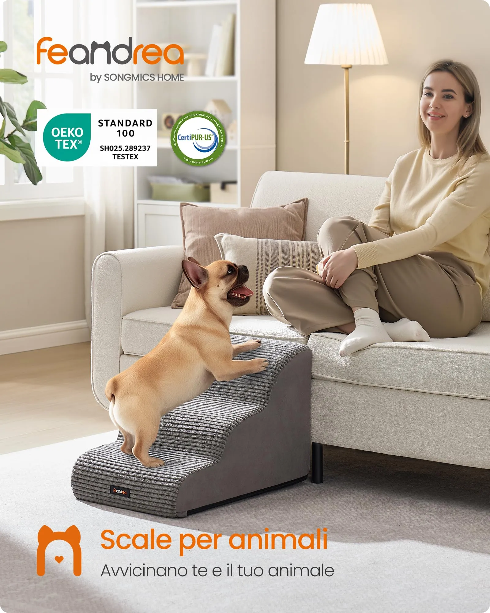 Feandrea Scala a 3 Gradini per Cani, Grigio Tortora PPS003G01 - immagine 2