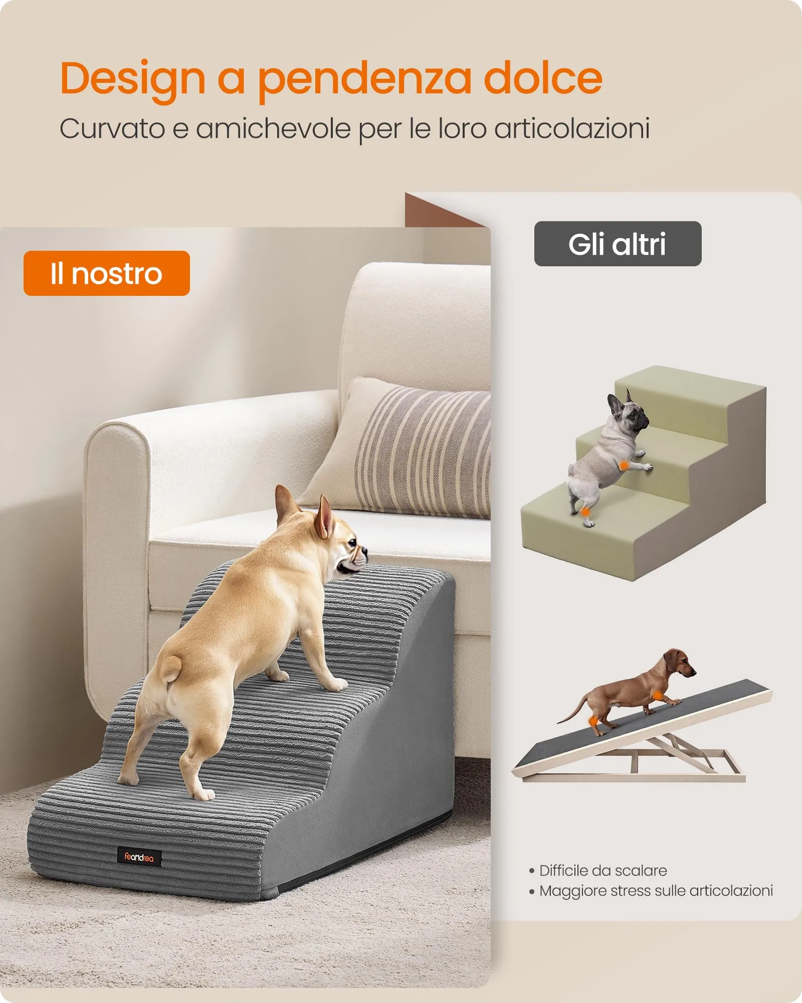 Feandrea Scala a 3 Gradini per Cani, Grigio Tortora PPS003G01 - immagine 3