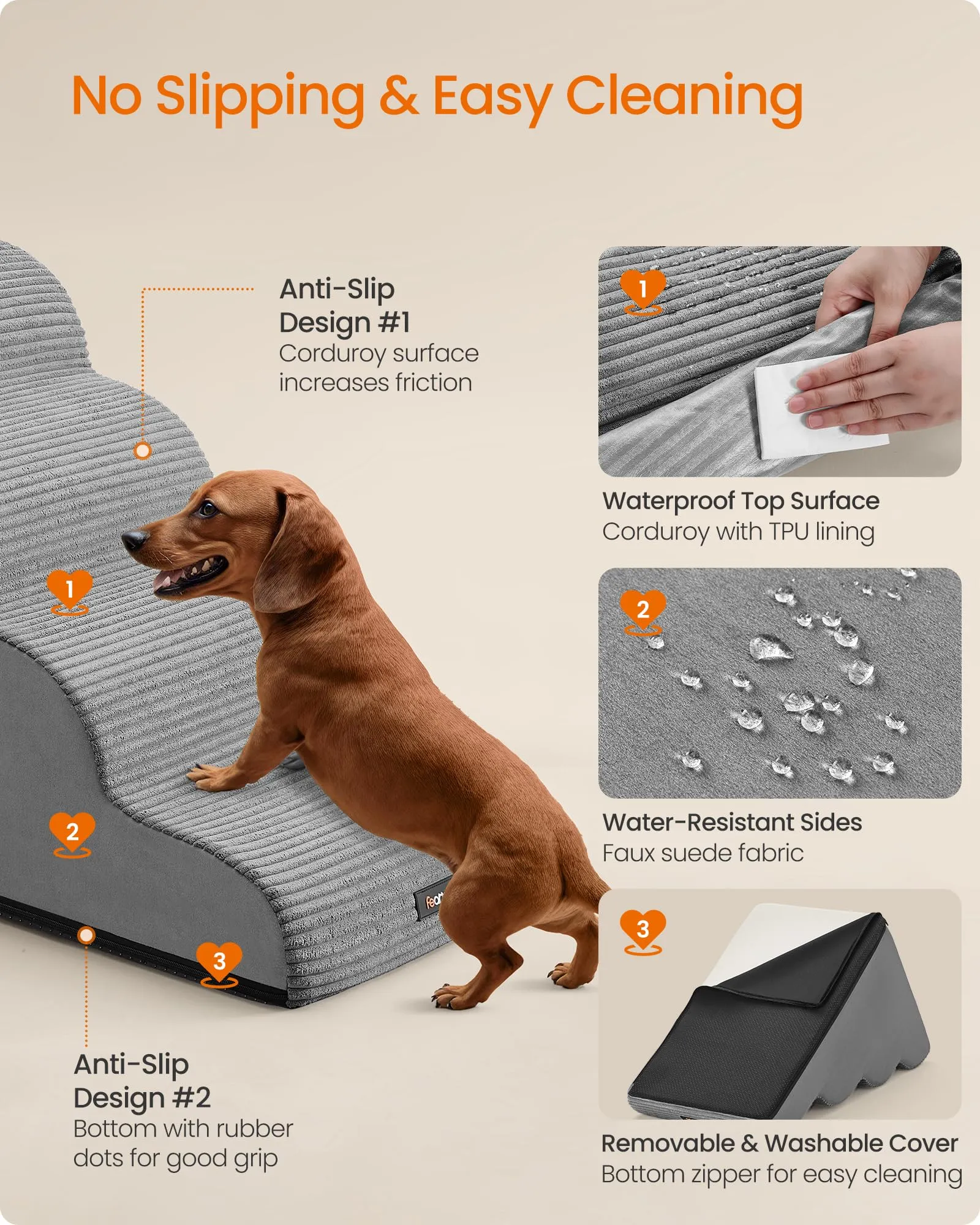 Feandrea Scala a 4 Gradini per Cani, Grigio Tortora PPS004G01 - immagine 5