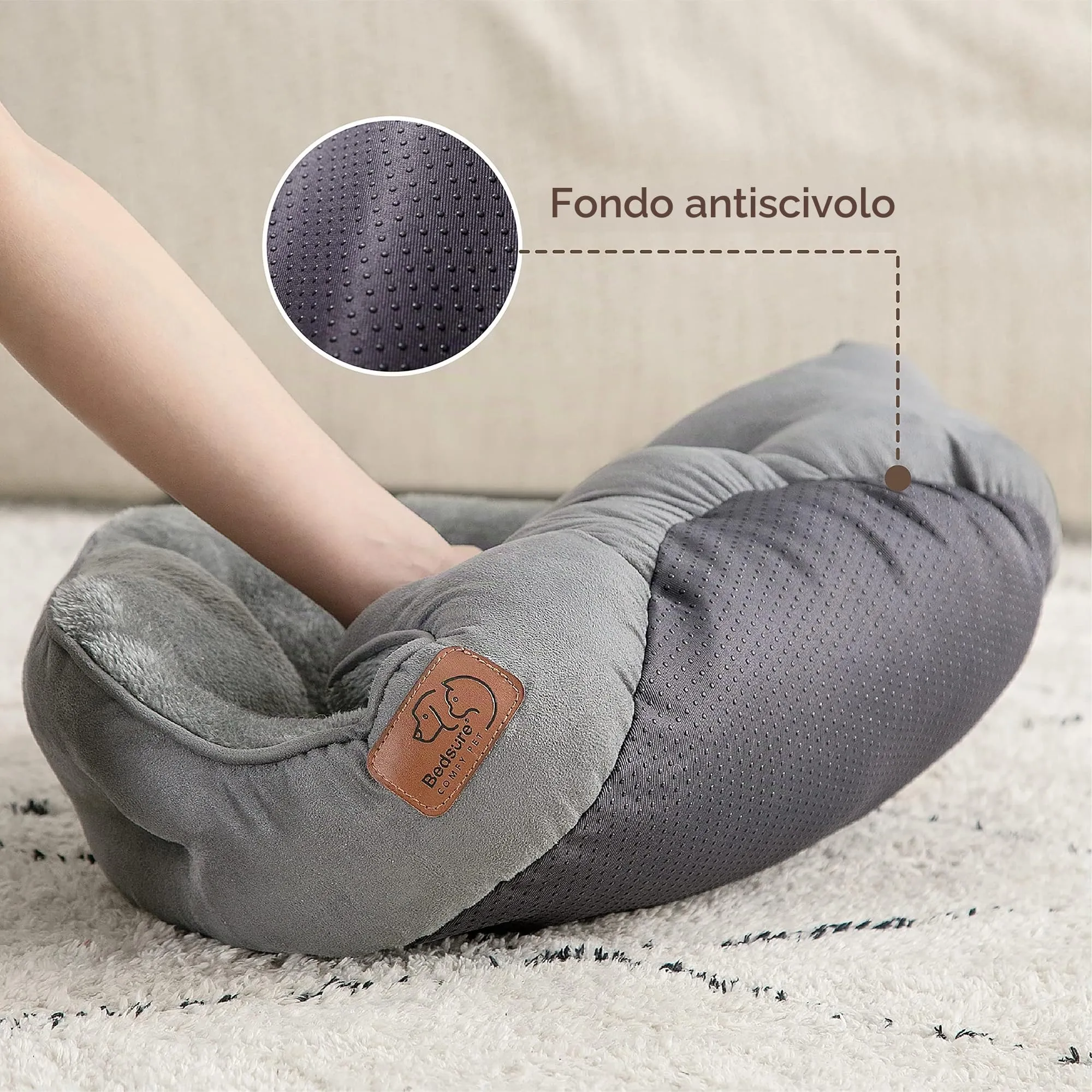 Bedsure Letto per Cani e Gatti, Rotondo con Fondo Antiscivolo, Grigio, 51 x 48 x 15cm - immagine 6