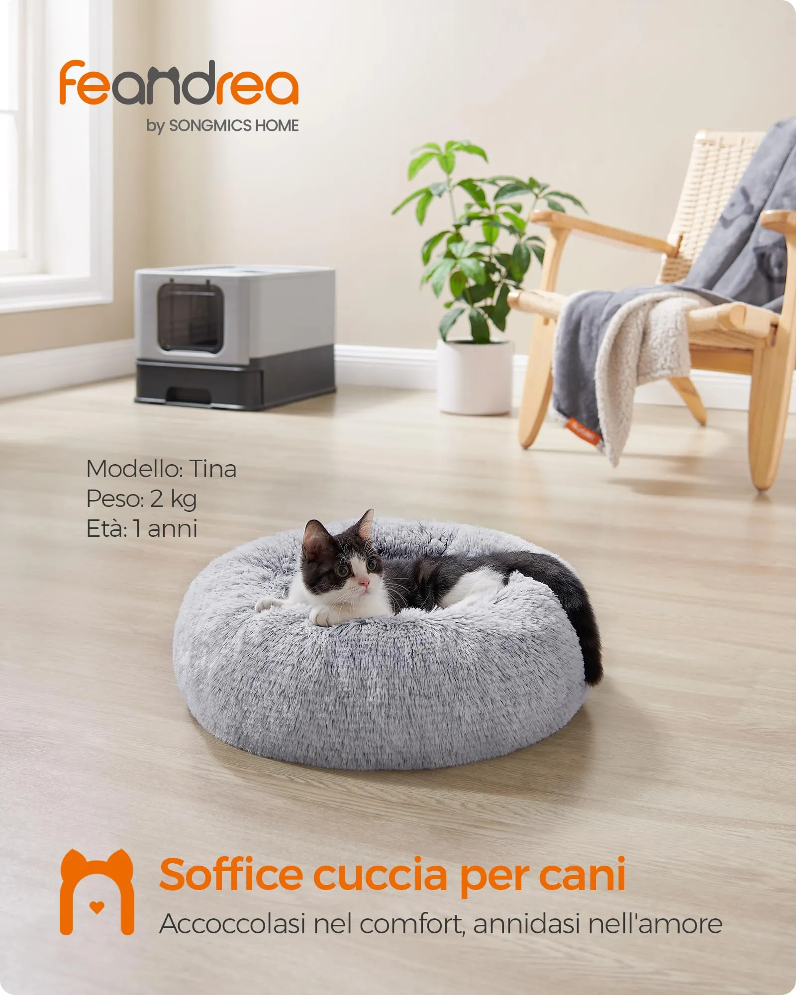 Feandrea Cuccia per Cani a Ciambella, Grigio Ombré, Diametro 40 cm - immagine 3