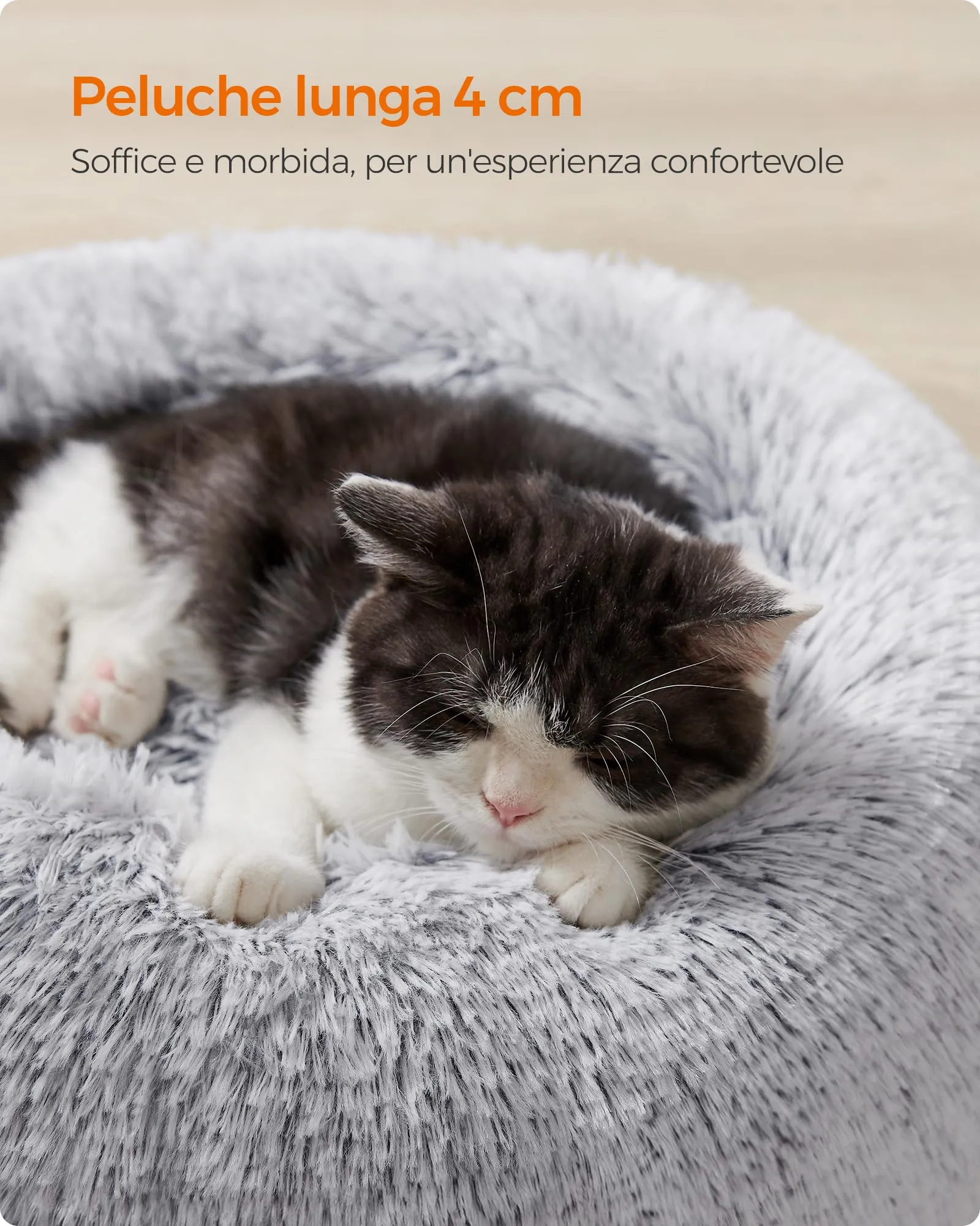 Feandrea Cuccia per Cani a Ciambella, Grigio Ombré, Diametro 40 cm - immagine 4