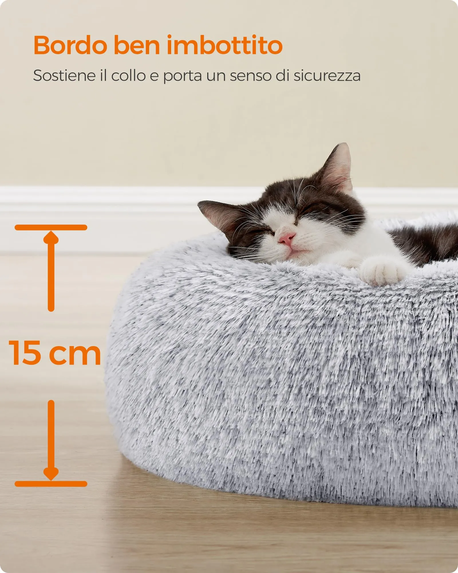 Feandrea Cuccia per Cani a Ciambella, Grigio Ombré, Diametro 40 cm - immagine 5