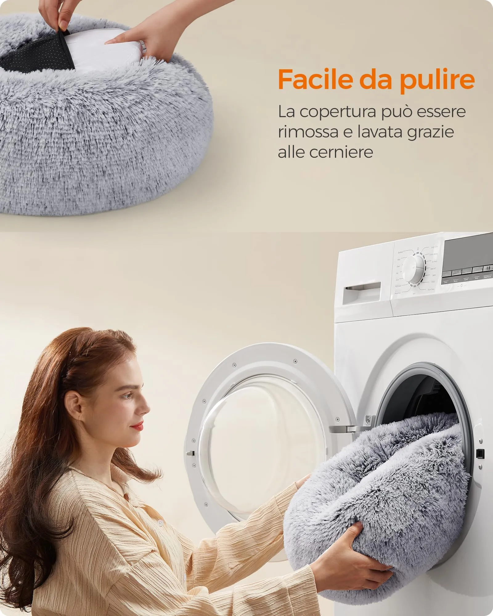 Feandrea Cuccia per Cani a Ciambella, Grigio Ombré, Diametro 40 cm - immagine 6