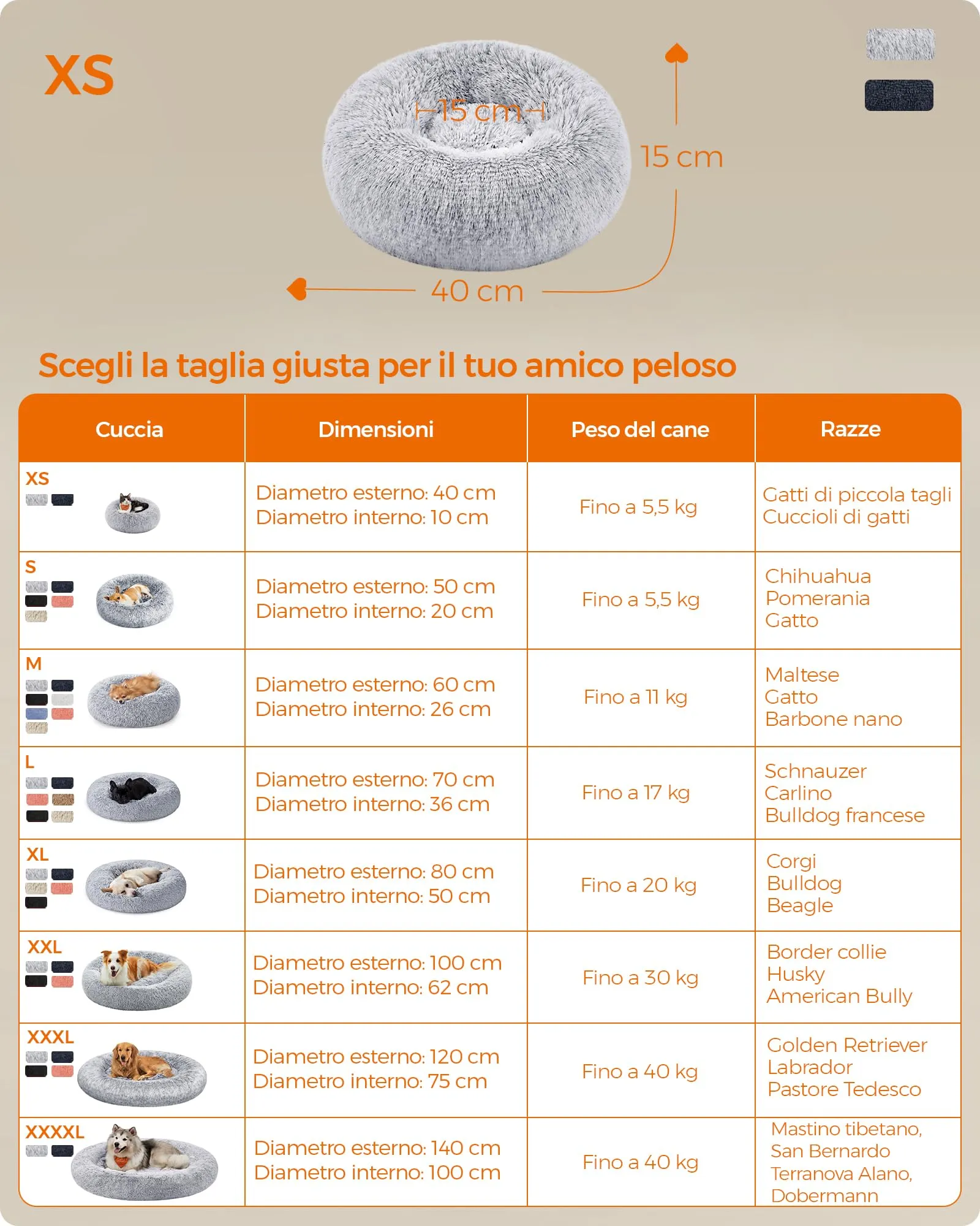 Feandrea Cuccia per Cani a Ciambella, Grigio Ombré, Diametro 40 cm - immagine 7