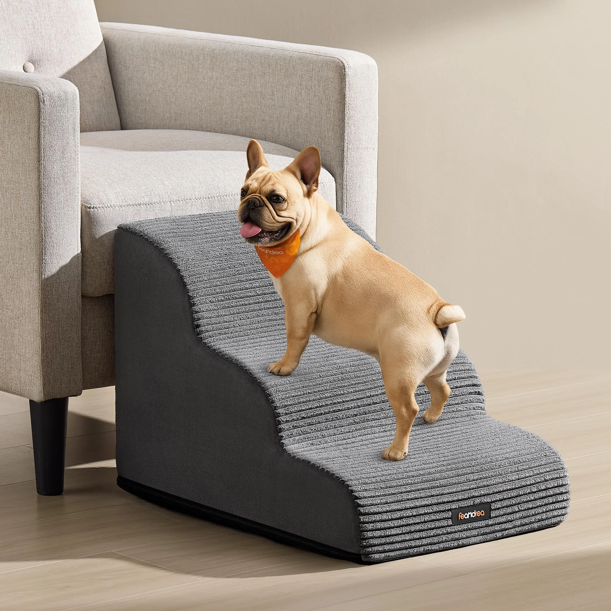 Feandrea Scala a 3 Gradini per Cani, Velluto a Coste, Grigio Ardesia PPS003GN01 - immagine 1