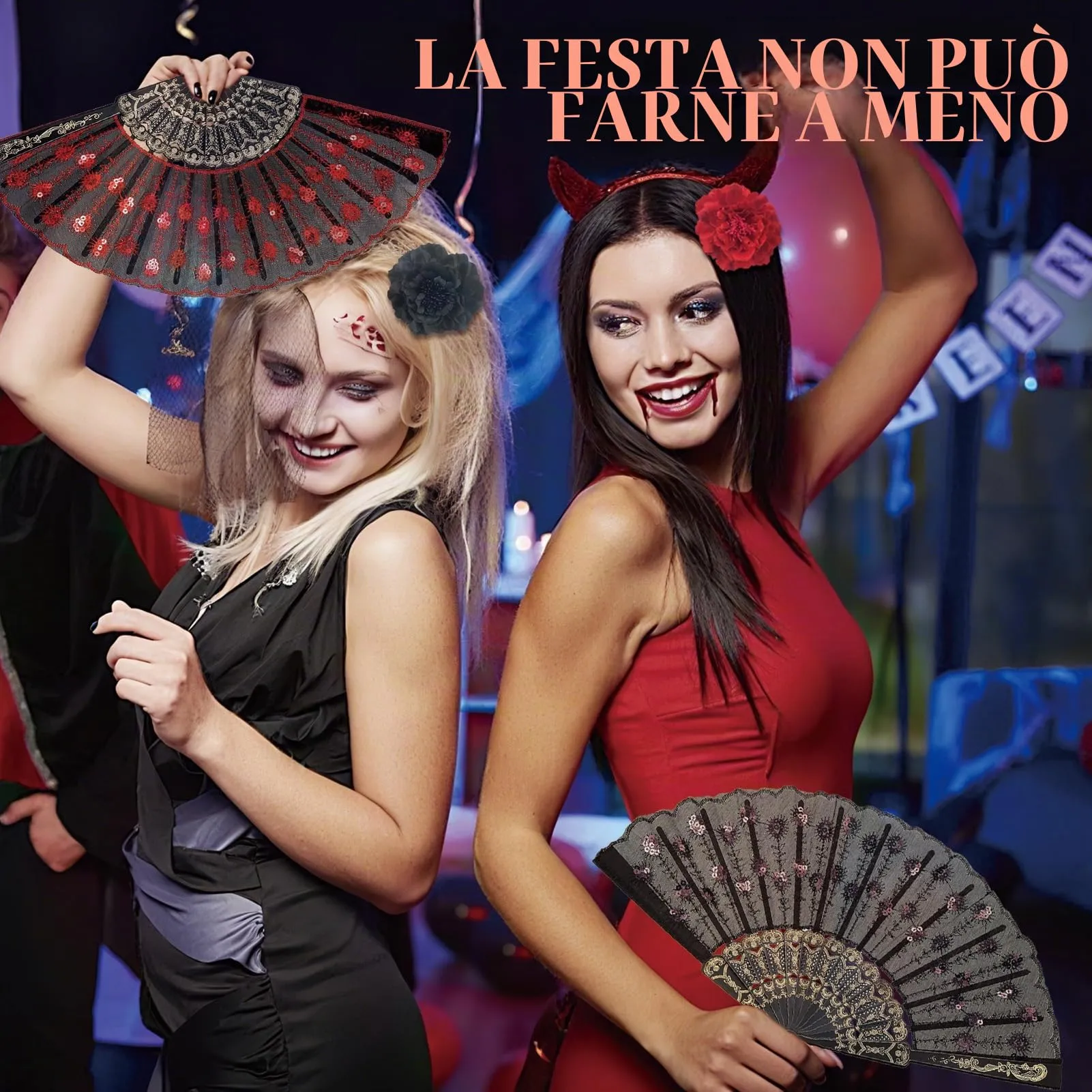 Ourdort Set 2 Pezzi Ventaglio in Pizzo e Fiori Peonia per Capelli Flamenco - immagine 5