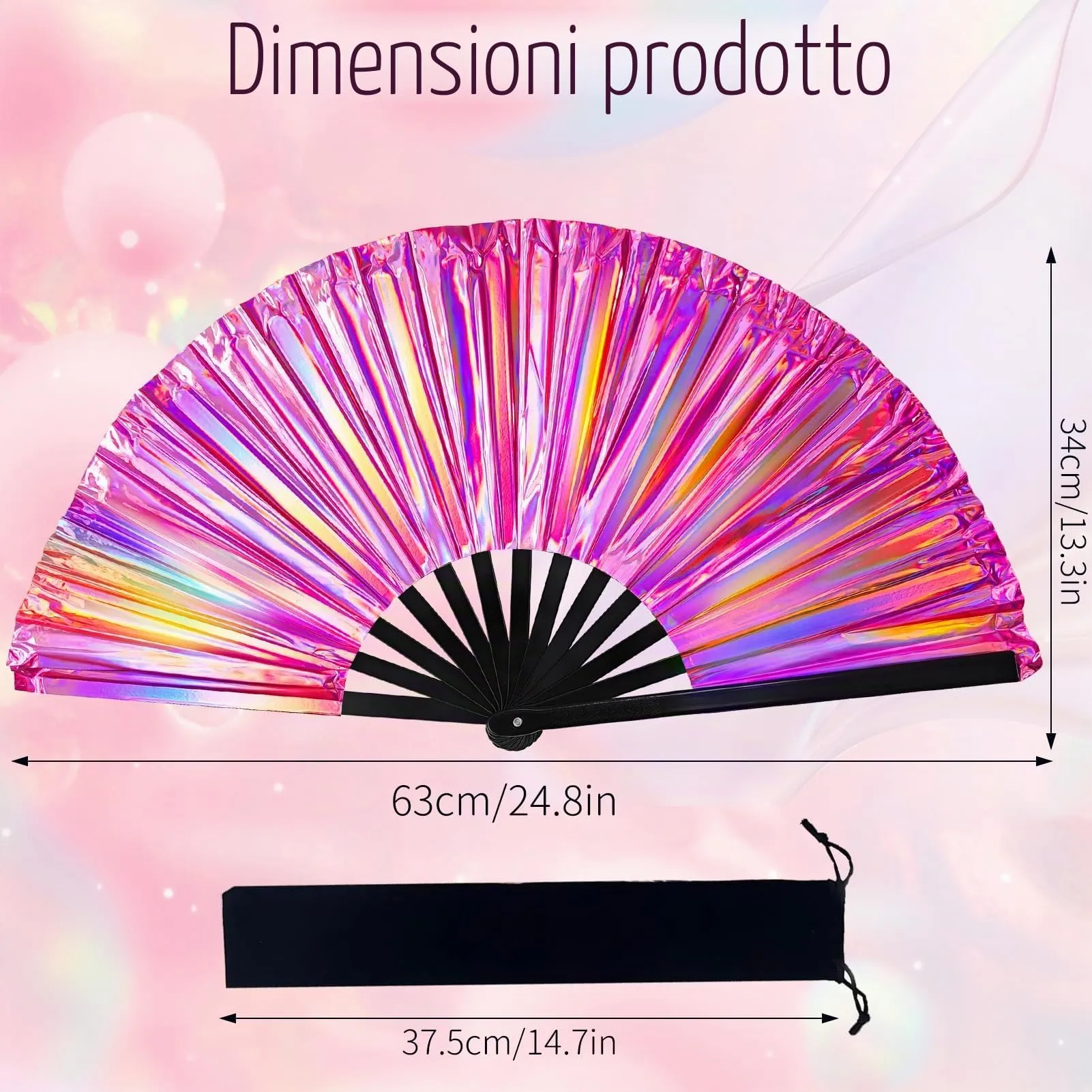 Ourdort Ventaglio a Mano Pieghevole Grande Olografico Laser - immagine 2