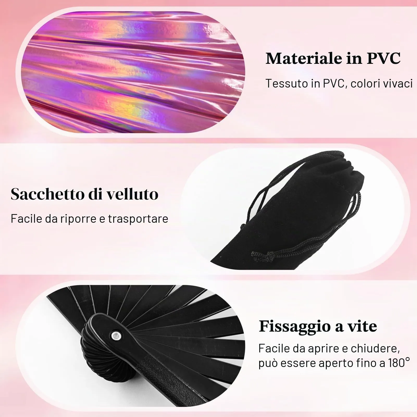 Ourdort Ventaglio a Mano Pieghevole Grande Olografico Laser - immagine 5