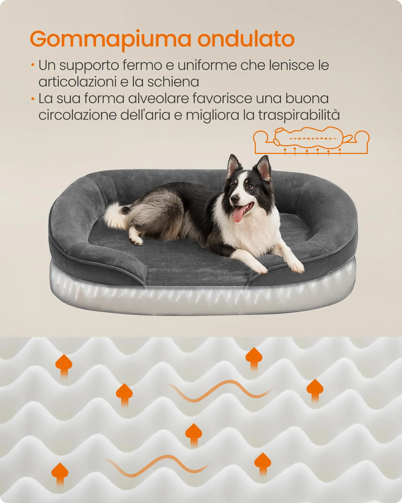 Feandrea Cuccia Ortopedica per Cani di Taglia Grande, 91 x 68 x 18 cm, Rivestimento Impermeabile, Grigio Ardesia PGW282GN01 - immagine 3