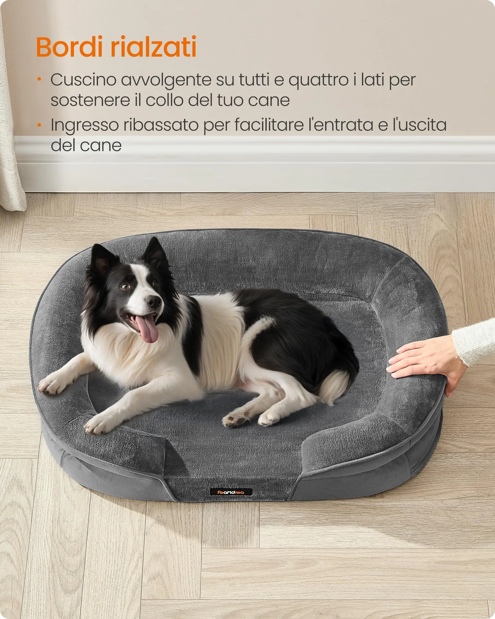 Feandrea Cuccia Ortopedica per Cani di Taglia Grande, 91 x 68 x 18 cm, Rivestimento Impermeabile, Grigio Ardesia PGW282GN01 - immagine 4