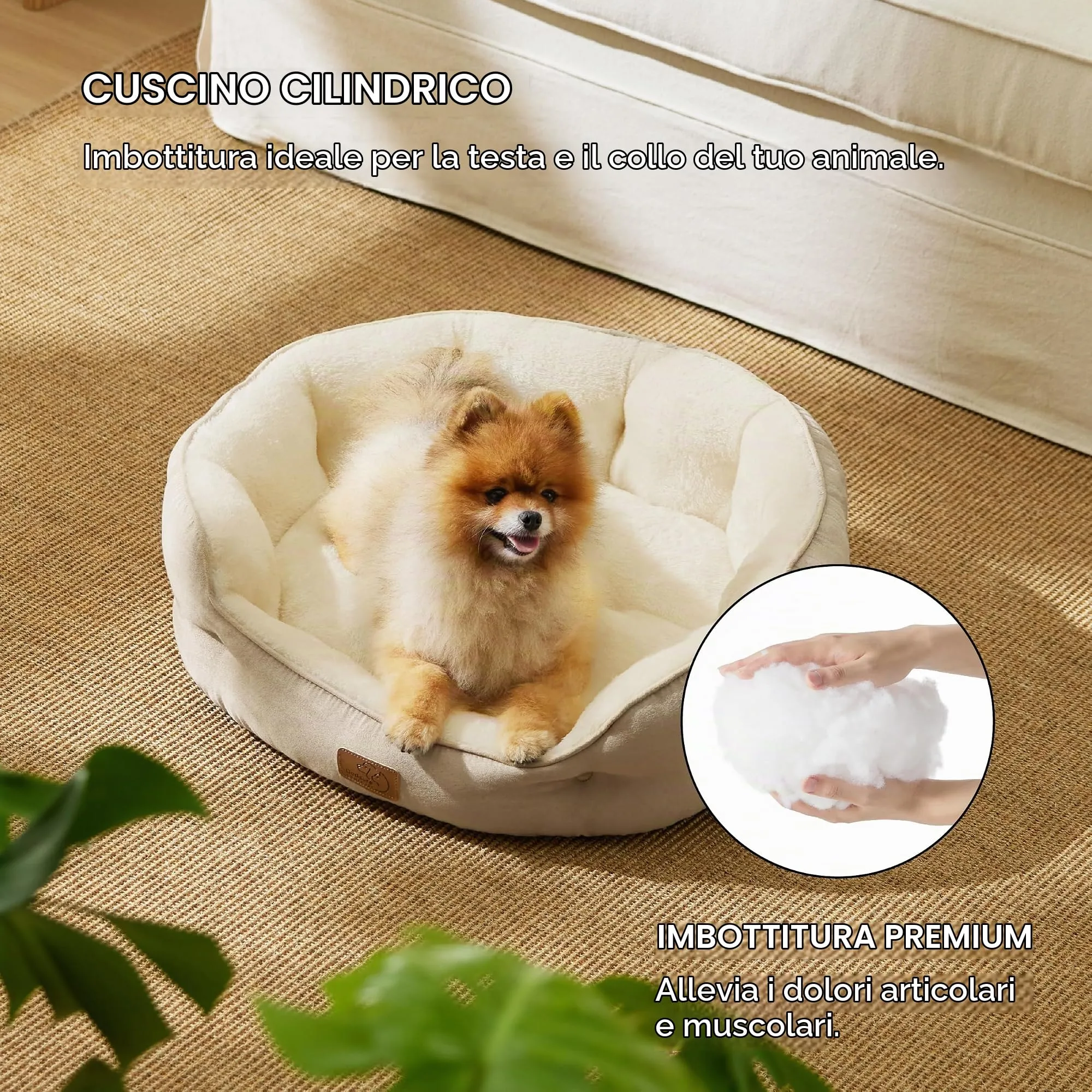 Bedsure Letto per Cani e Gatti Rotondo, Fondo Antiscivolo, Cammello, 63 x 53 x 20 cm - immagine 4