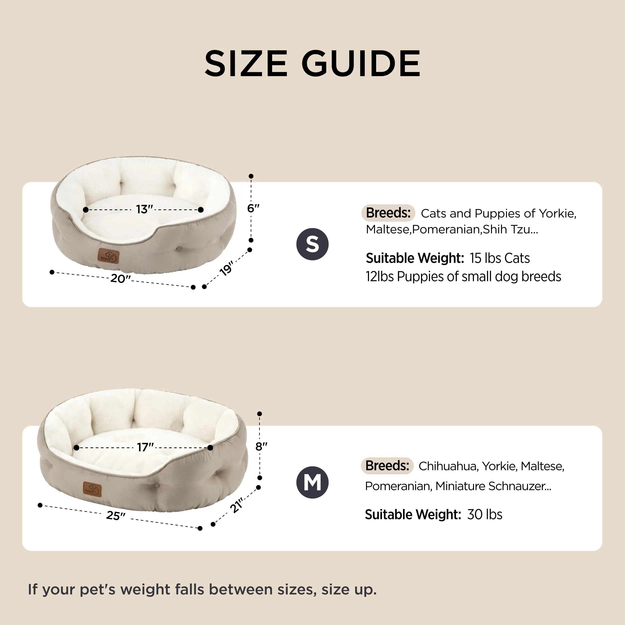 Bedsure Letto per Cani e Gatti Rotondo, Fondo Antiscivolo, Cammello, 63 x 53 x 20 cm - immagine 5