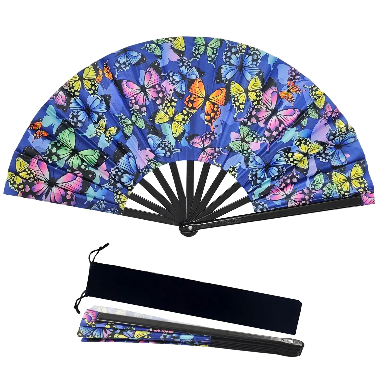 Ourdort Ventaglio Pieghevole a Mano Luminoso con Motivo a Farfalla per Rave, Festival e Feste - immagine 1