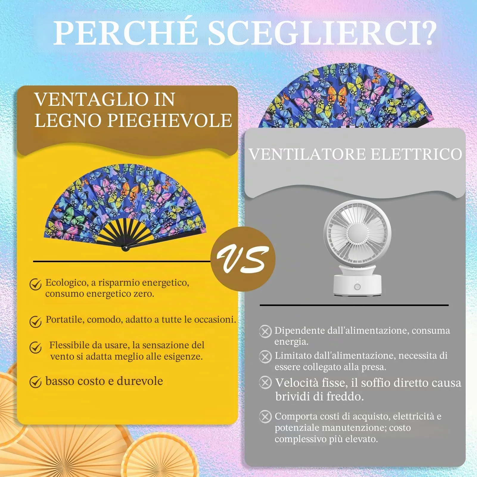 Ourdort Ventaglio Pieghevole a Mano Luminoso con Motivo a Farfalla per Rave, Festival e Feste - immagine 5