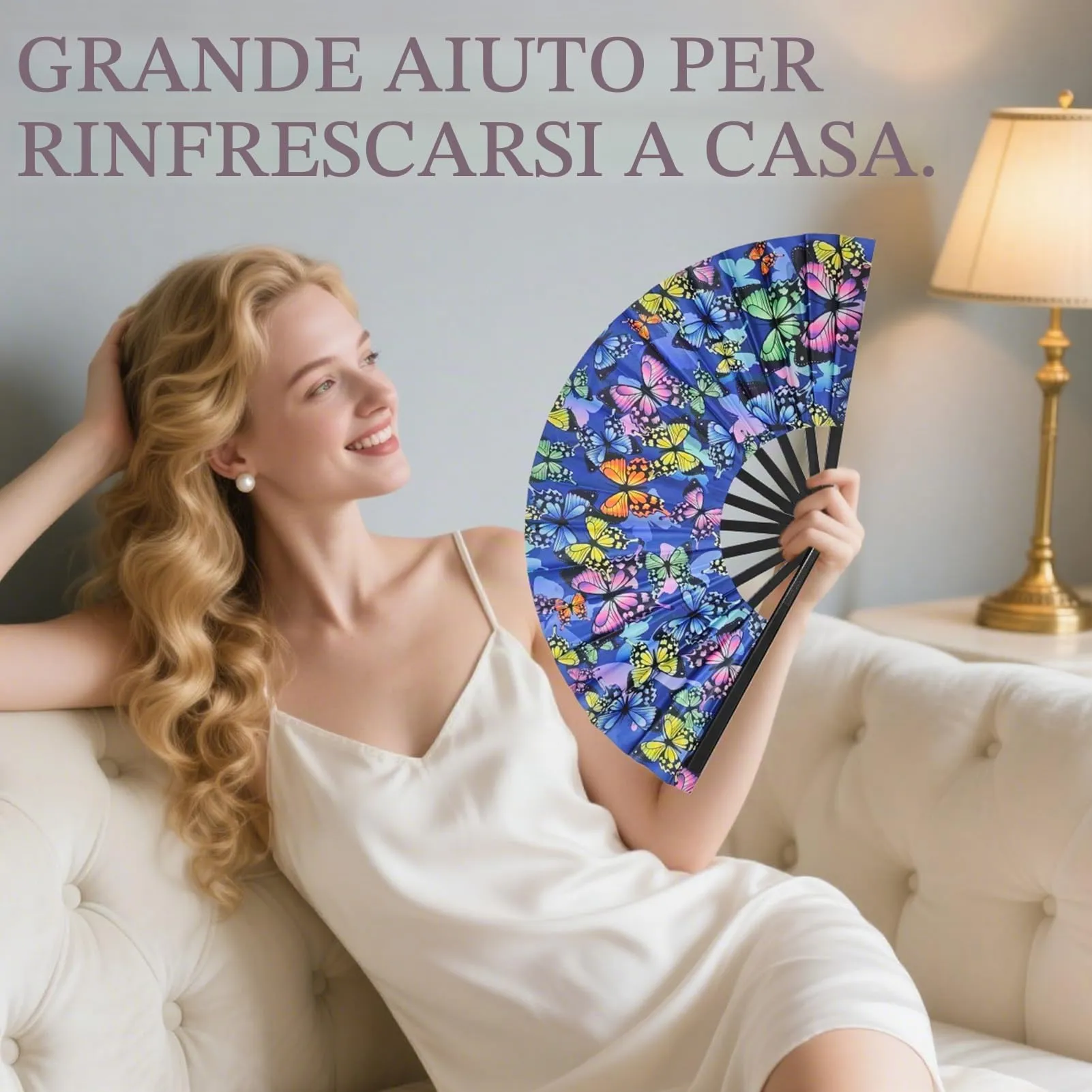 Ourdort Ventaglio Pieghevole a Mano Luminoso con Motivo a Farfalla per Rave, Festival e Feste - immagine 6