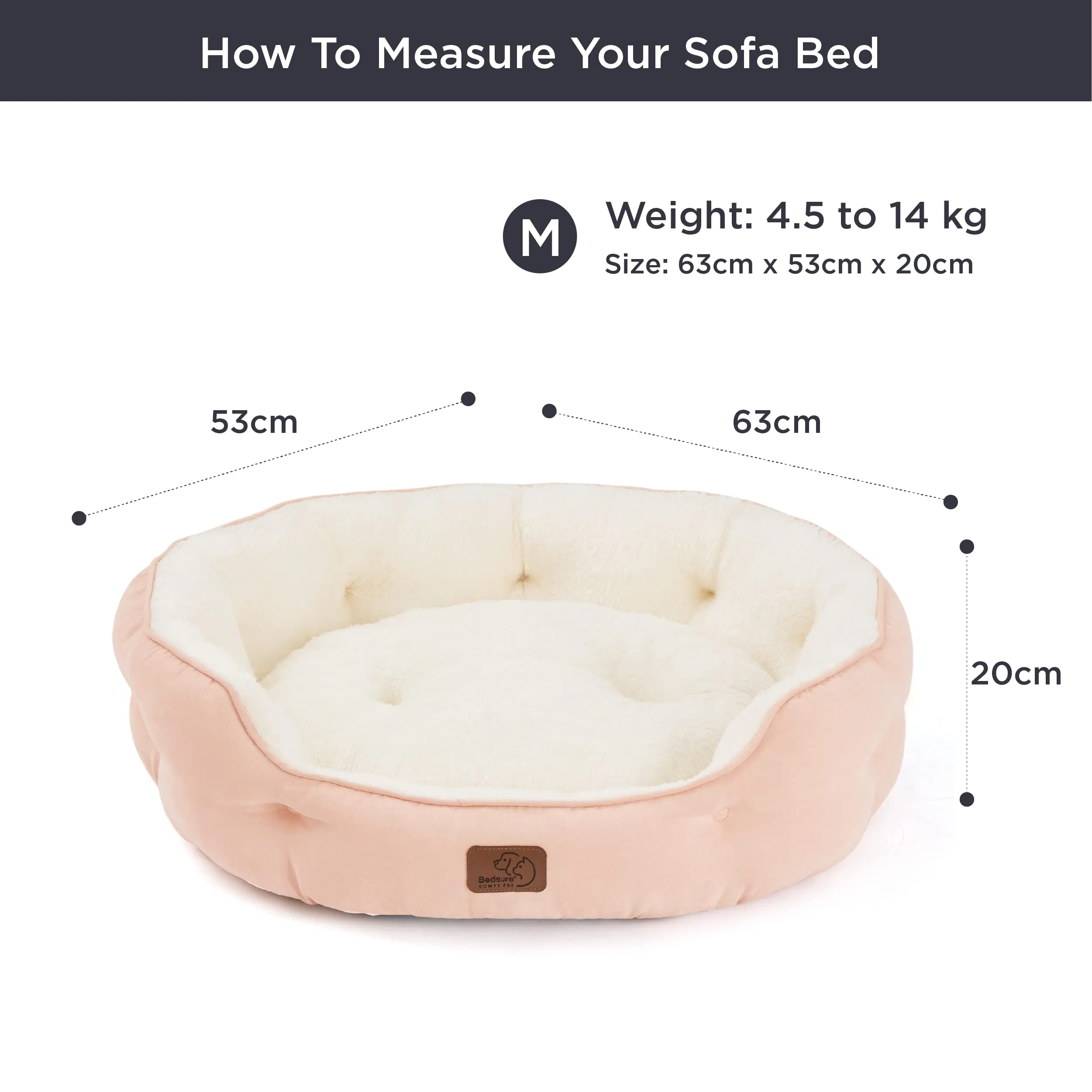 Bedsure Cuccia per Cani e Gatti, Lavabile, Fondo Antiscivolo, Rosa, 63 x 53 x 20 cm - immagine 2