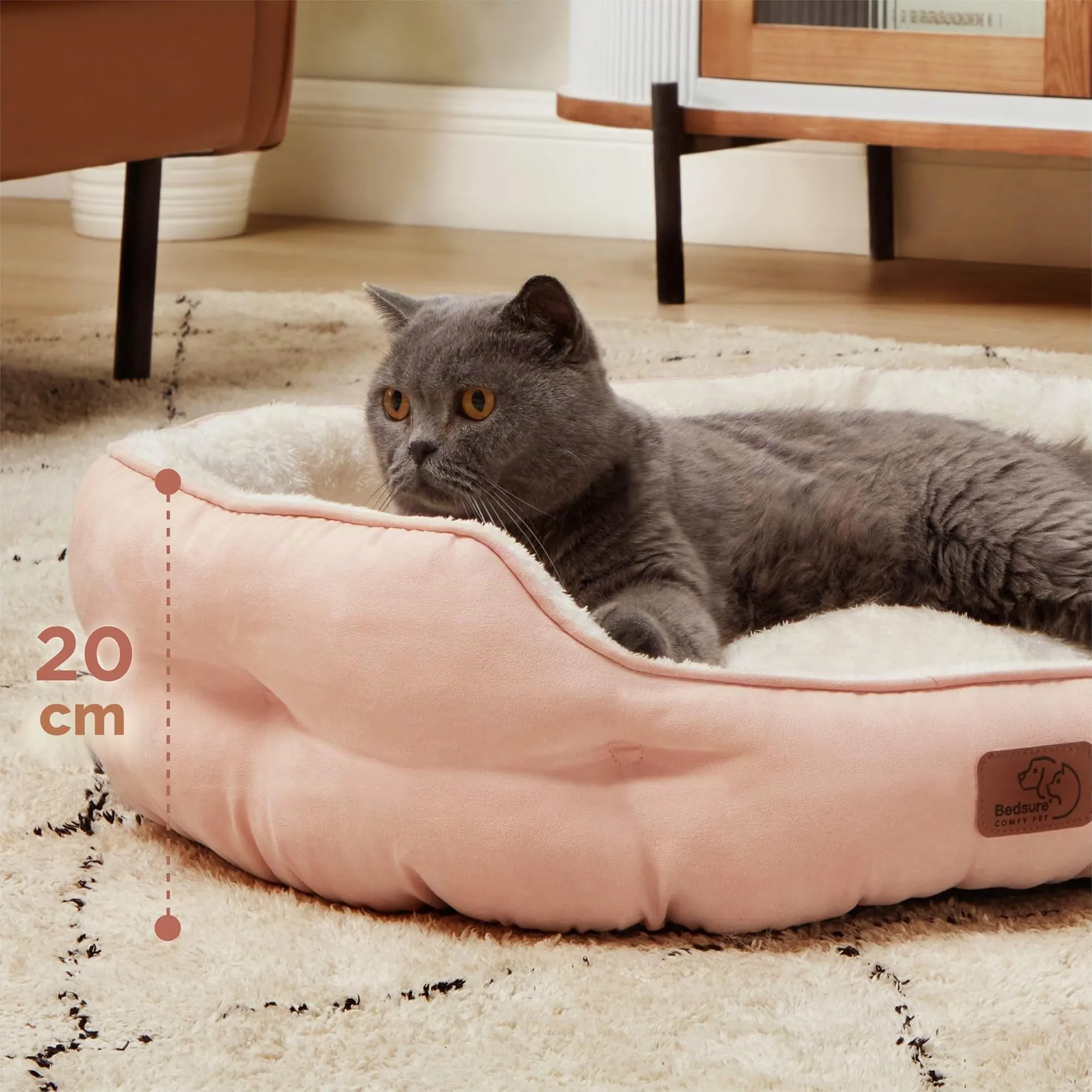 Bedsure Cuccia per Cani e Gatti, Lavabile, Fondo Antiscivolo, Rosa, 63 x 53 x 20 cm - immagine 3