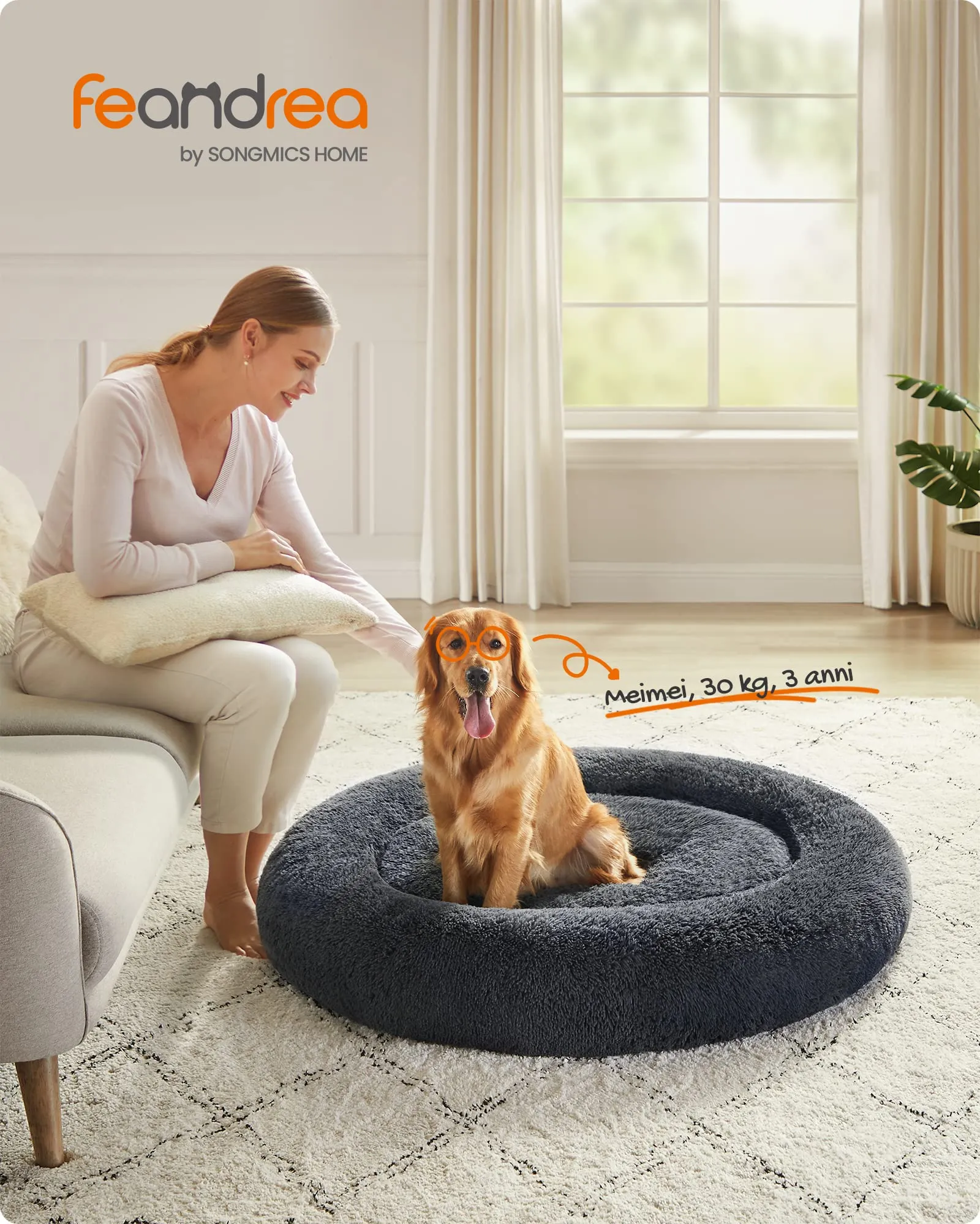 Feandrea Cuccia per Cani a Ciambella, Cuscino Sfoderabile e Lavabile, Diametro 120 cm, Grigio Scuro PGW043G02 - immagine 2