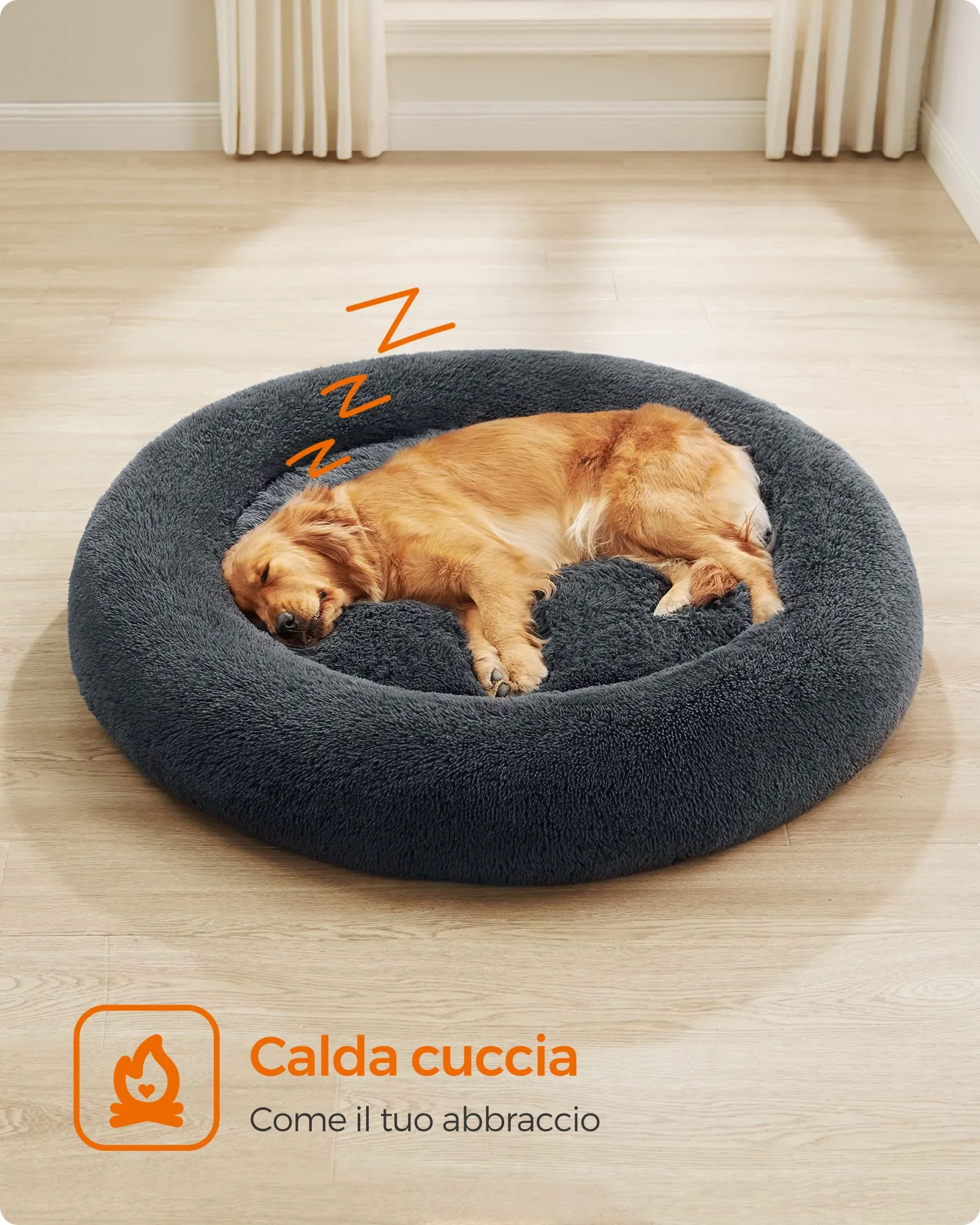 Feandrea Cuccia per Cani a Ciambella, Cuscino Sfoderabile e Lavabile, Diametro 120 cm, Grigio Scuro PGW043G02 - immagine 3