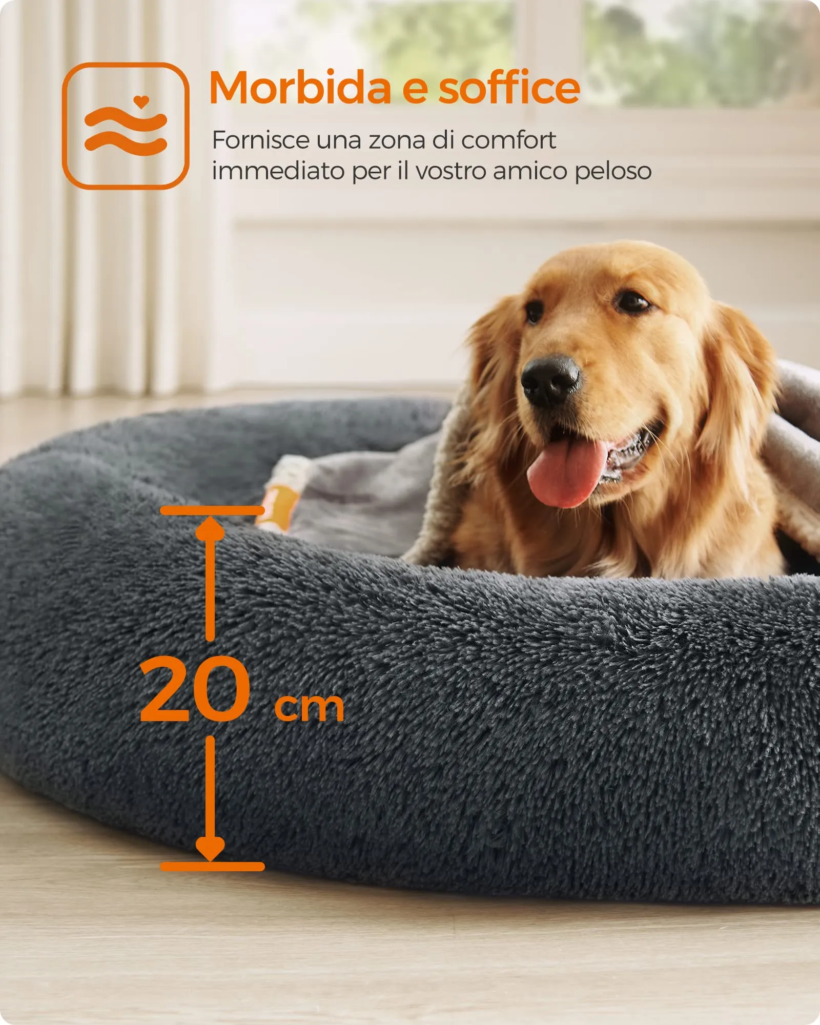 Feandrea Cuccia per Cani a Ciambella, Cuscino Sfoderabile e Lavabile, Diametro 120 cm, Grigio Scuro PGW043G02 - immagine 4