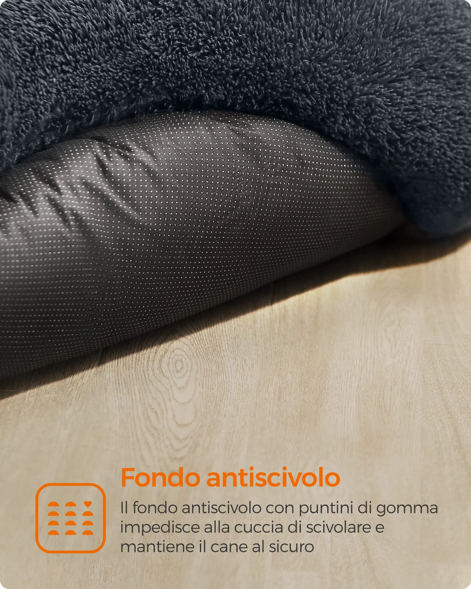 Feandrea Cuccia per Cani a Ciambella, Cuscino Sfoderabile e Lavabile, Diametro 120 cm, Grigio Scuro PGW043G02 - immagine 6