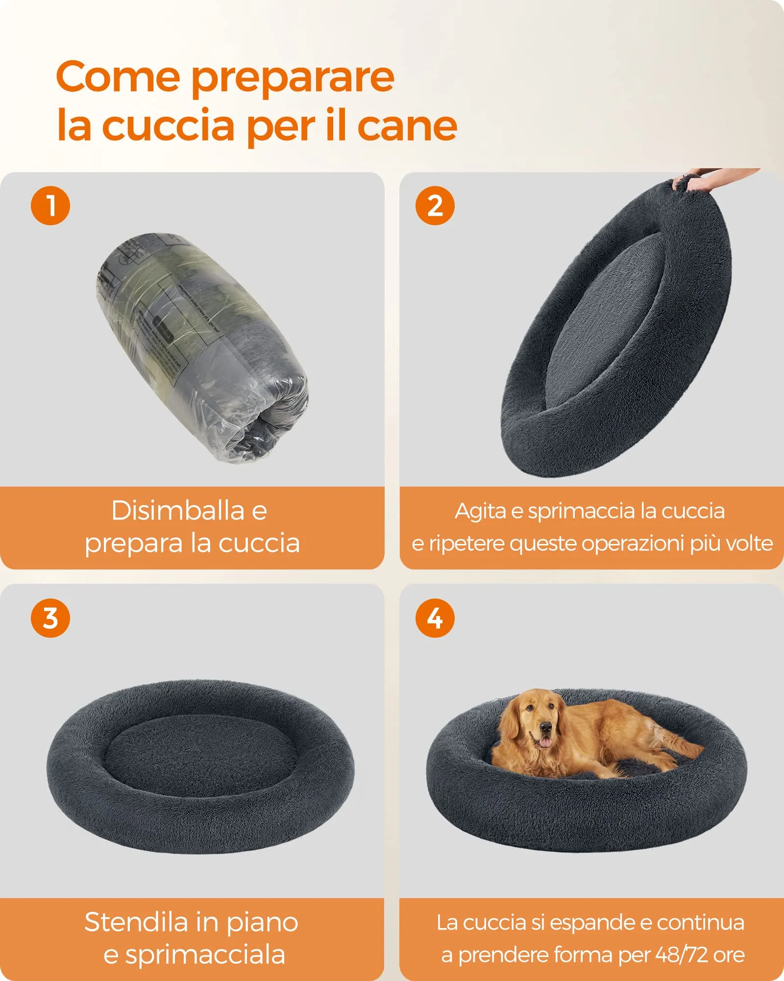 Feandrea Cuccia per Cani a Ciambella, Cuscino Sfoderabile e Lavabile, Diametro 120 cm, Grigio Scuro PGW043G02 - immagine 8