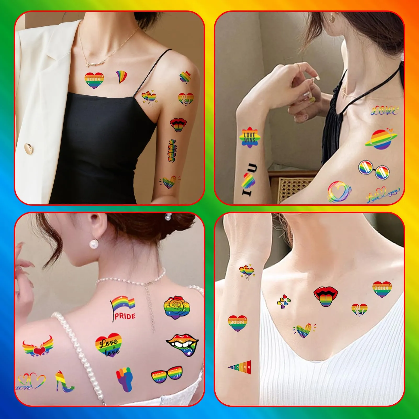 Ourdort Set Arcobaleno 22 Pezzi: 6 Ventagli, 6 Braccialetti e 10 Adesivi per Tatuaggi - immagine 7