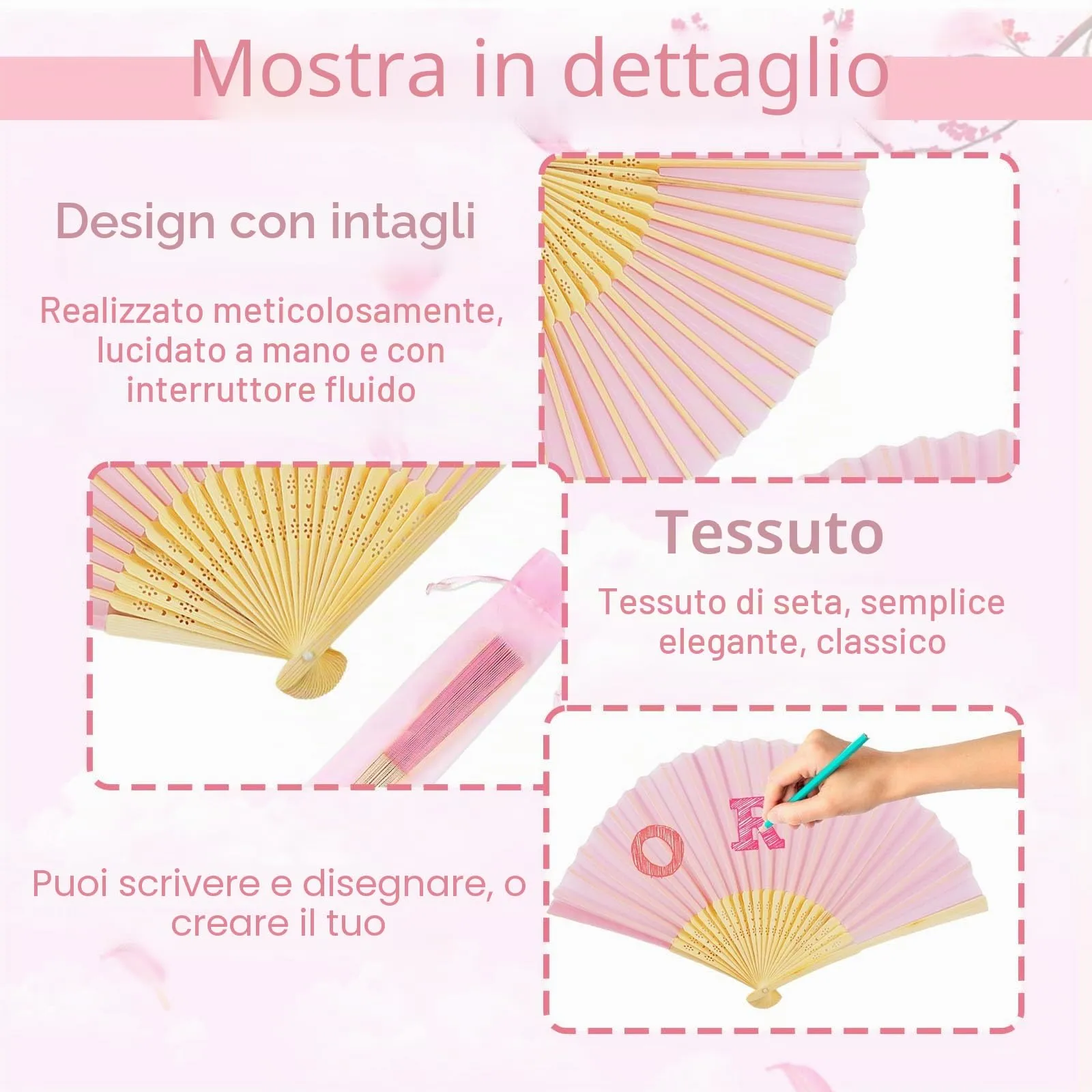 Ourdort Ventagli Arcobaleno Pieghevoli, 4 Pezzi (Rosa) - immagine 3