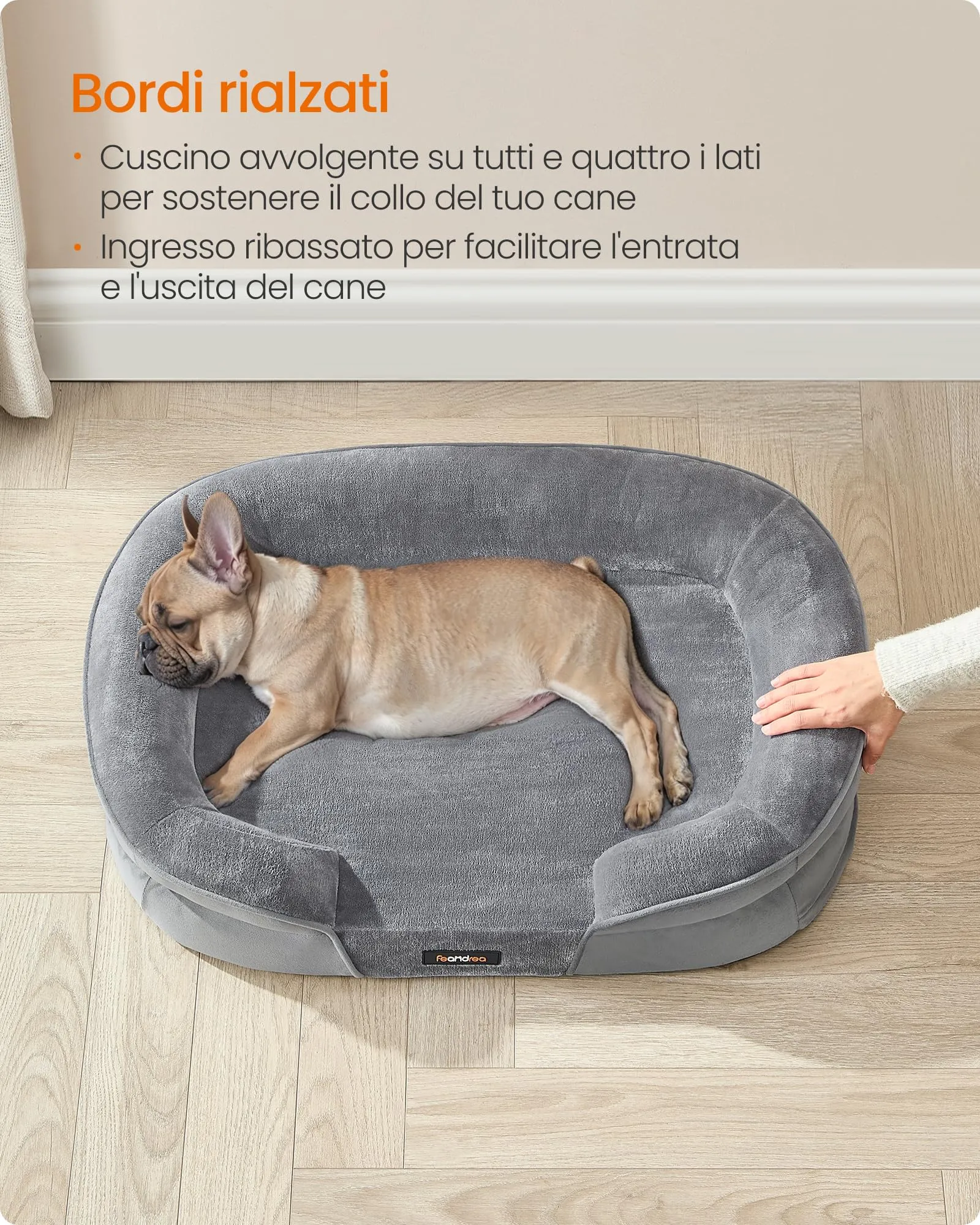 Feandrea Cuccia Ortopedica per Cani di Taglia Media, 76 x 51 x 18 cm, Rivestimento Impermeabile, Grigio Chiaro PGW281G01 - immagine 4