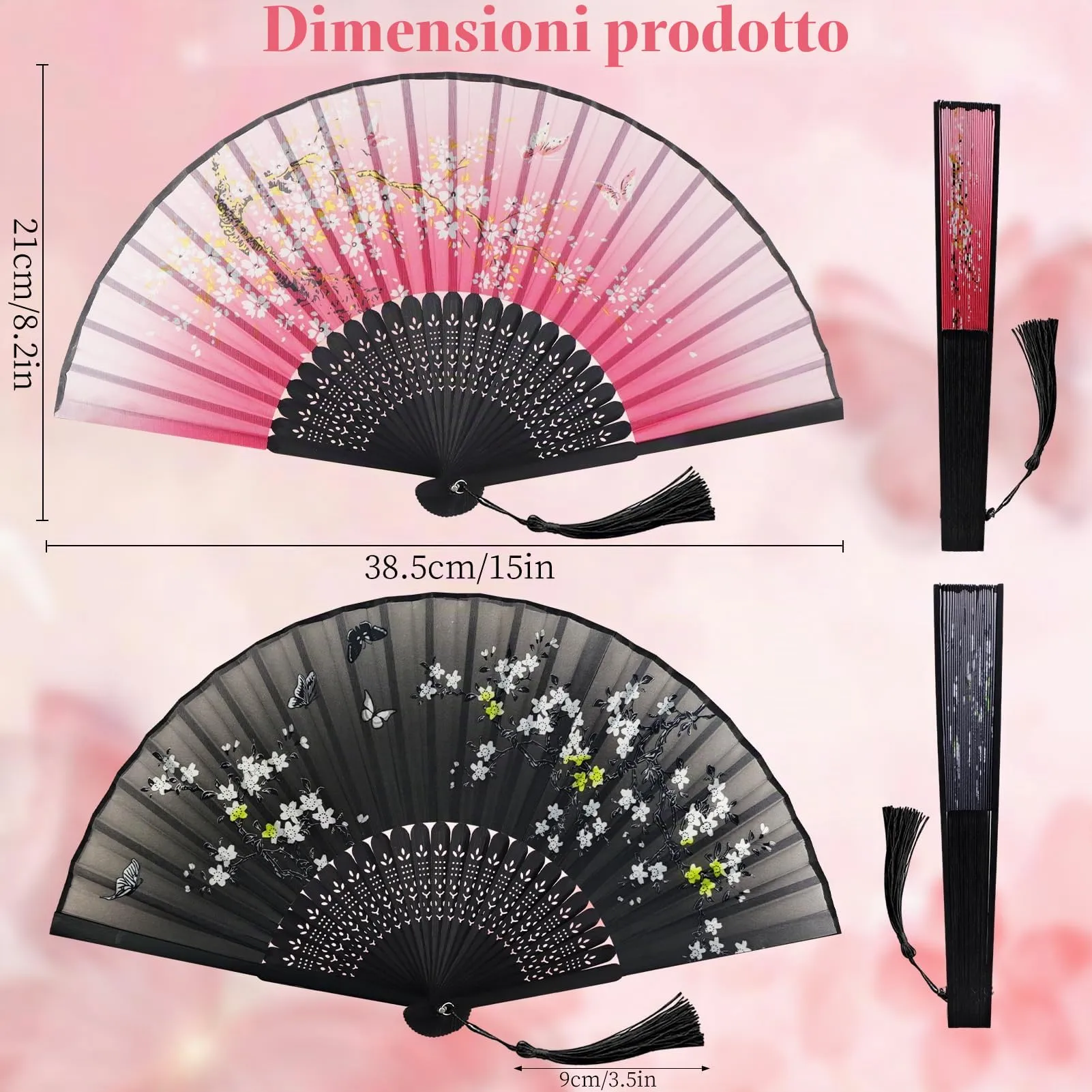 Ourdort Ventagli Pieghevoli a Mano, 2 Pezzi - immagine 2