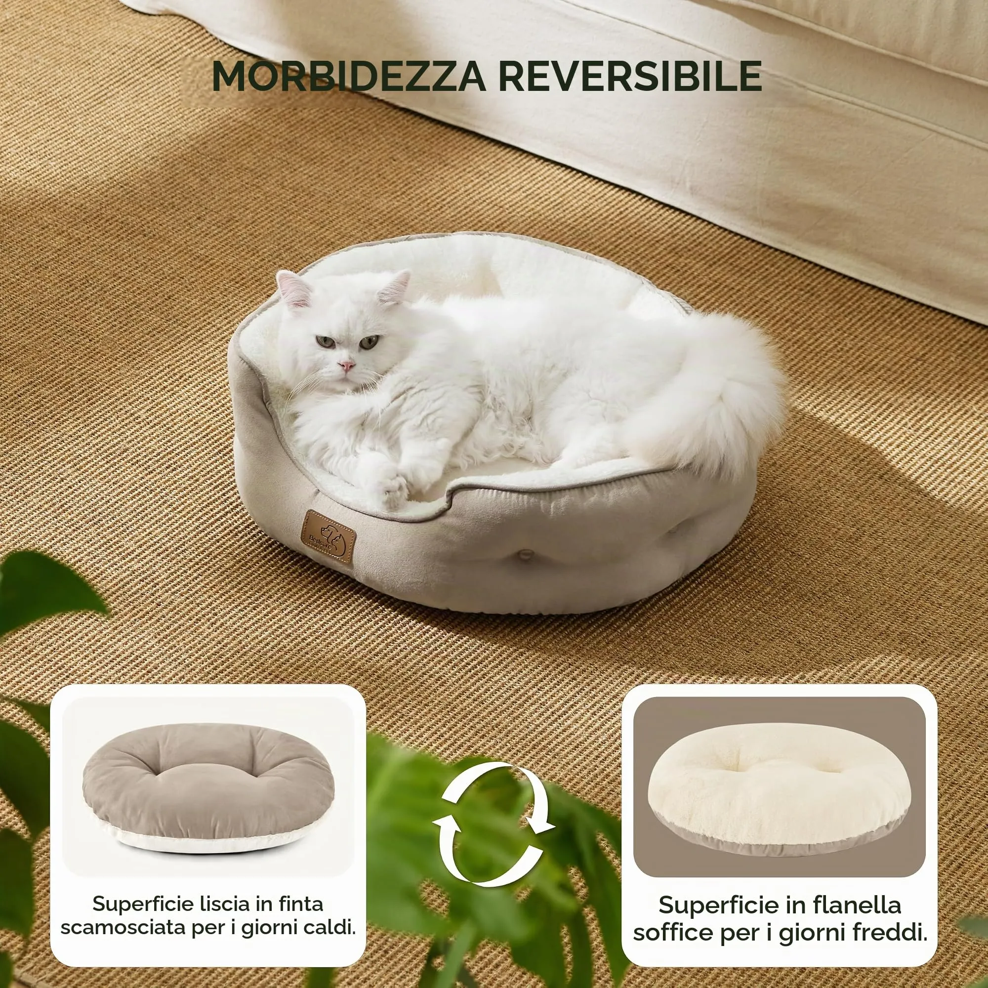 Bedsure Letto per Cani Piccoli e Gatti, Fondo Antiscivolo, Cammello, 51 x 48 x 15cm - immagine 2