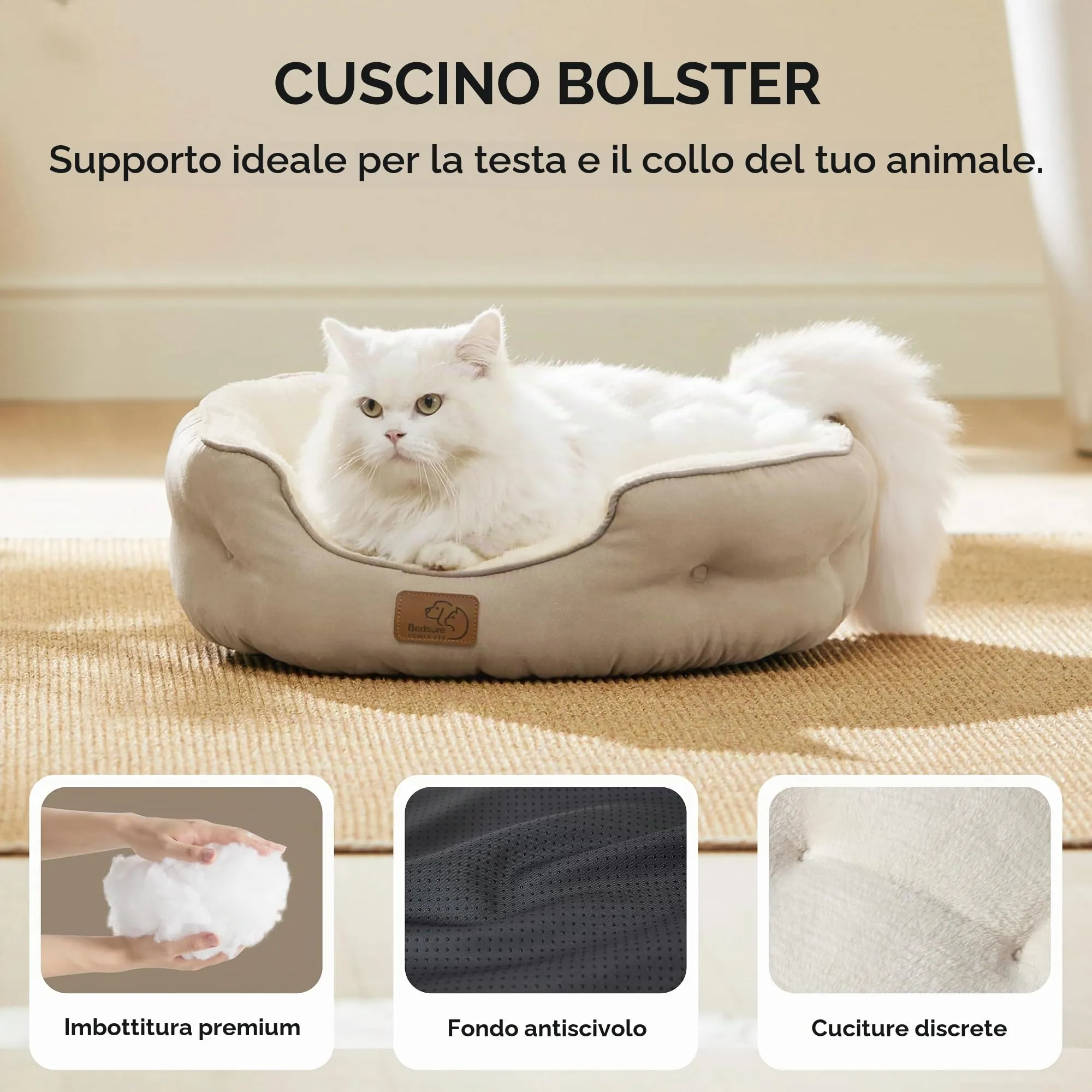 Bedsure Letto per Cani Piccoli e Gatti, Fondo Antiscivolo, Cammello, 51 x 48 x 15cm - immagine 3