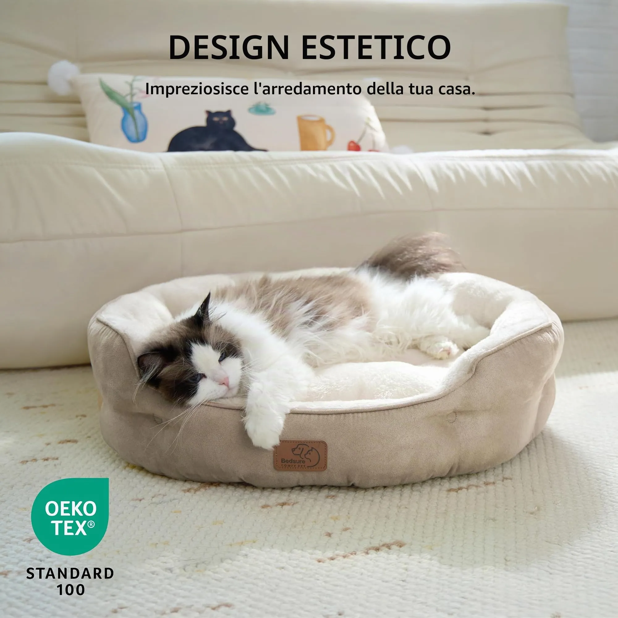 Bedsure Letto per Cani Piccoli e Gatti, Fondo Antiscivolo, Cammello, 51 x 48 x 15cm - immagine 5