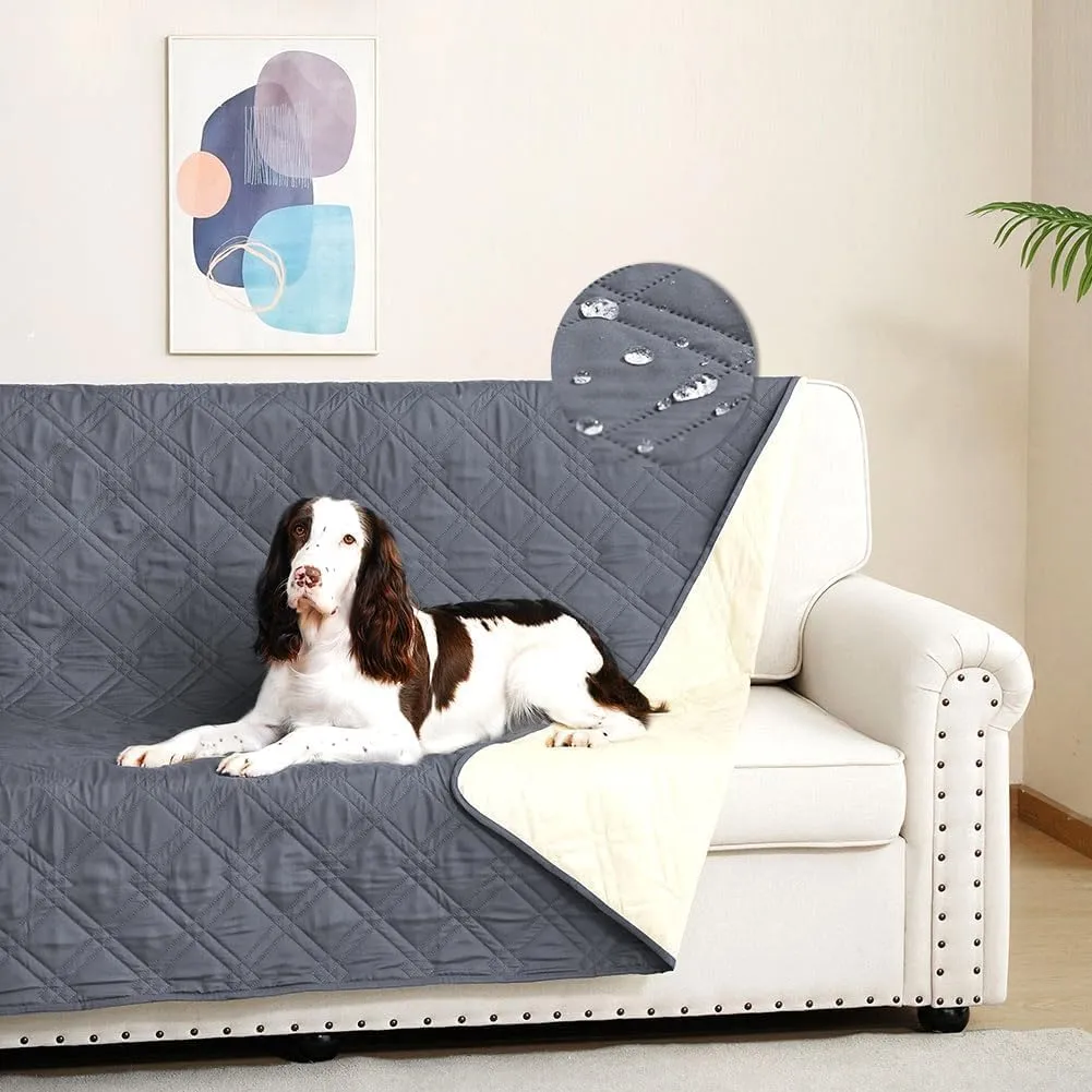 DUJUIKE Copridivano Impermeabile Antiscivolo per Cani e Bambini, 3 Posti (Grigio-blu, 208 x 260 cm) - immagine 2