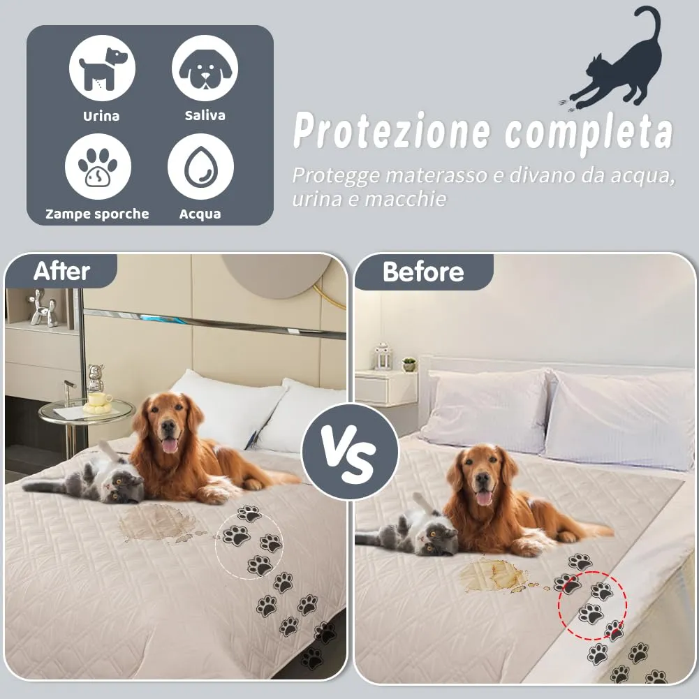 DUJUIKE Copridivano Impermeabile Antiscivolo per Cani e Bambini, 3 Posti (Crema, 132 x 208 cm) - immagine 7