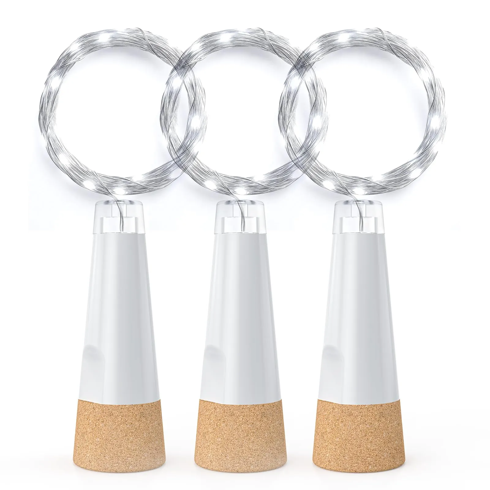 KOBWA Luci per bottiglie con sughero, ricaricabili USB, Bianco Freddo, 3 Pezzi - immagine 1
